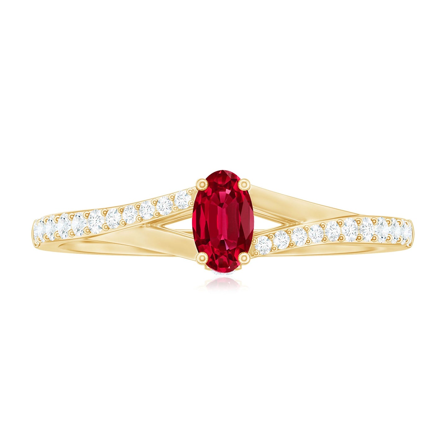 1/2 CT Split Shank Lab Grown Ruby Simple Solitaire Ring with Diamond