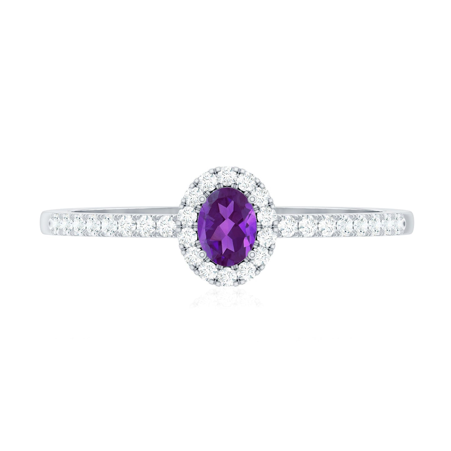 1/2 CT Oval Shape Amethyst Classic Engagement Ring with Diamond Halo