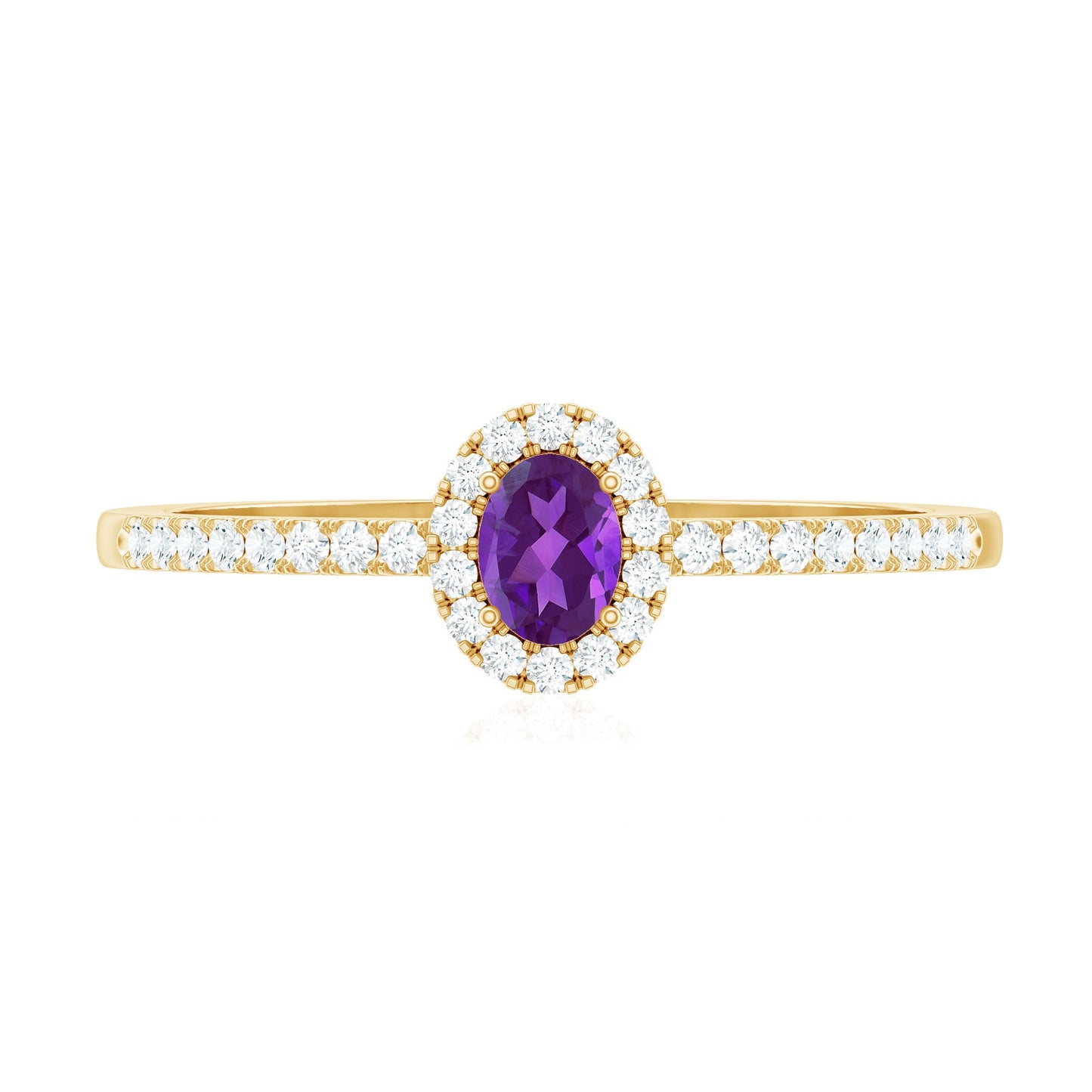 1/2 CT Oval Shape Amethyst Classic Engagement Ring with Diamond Halo
