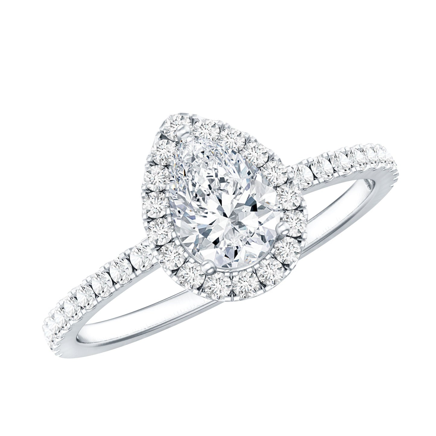 5X7 MM Pear Shaped Moissanite Halo Engagement Ring