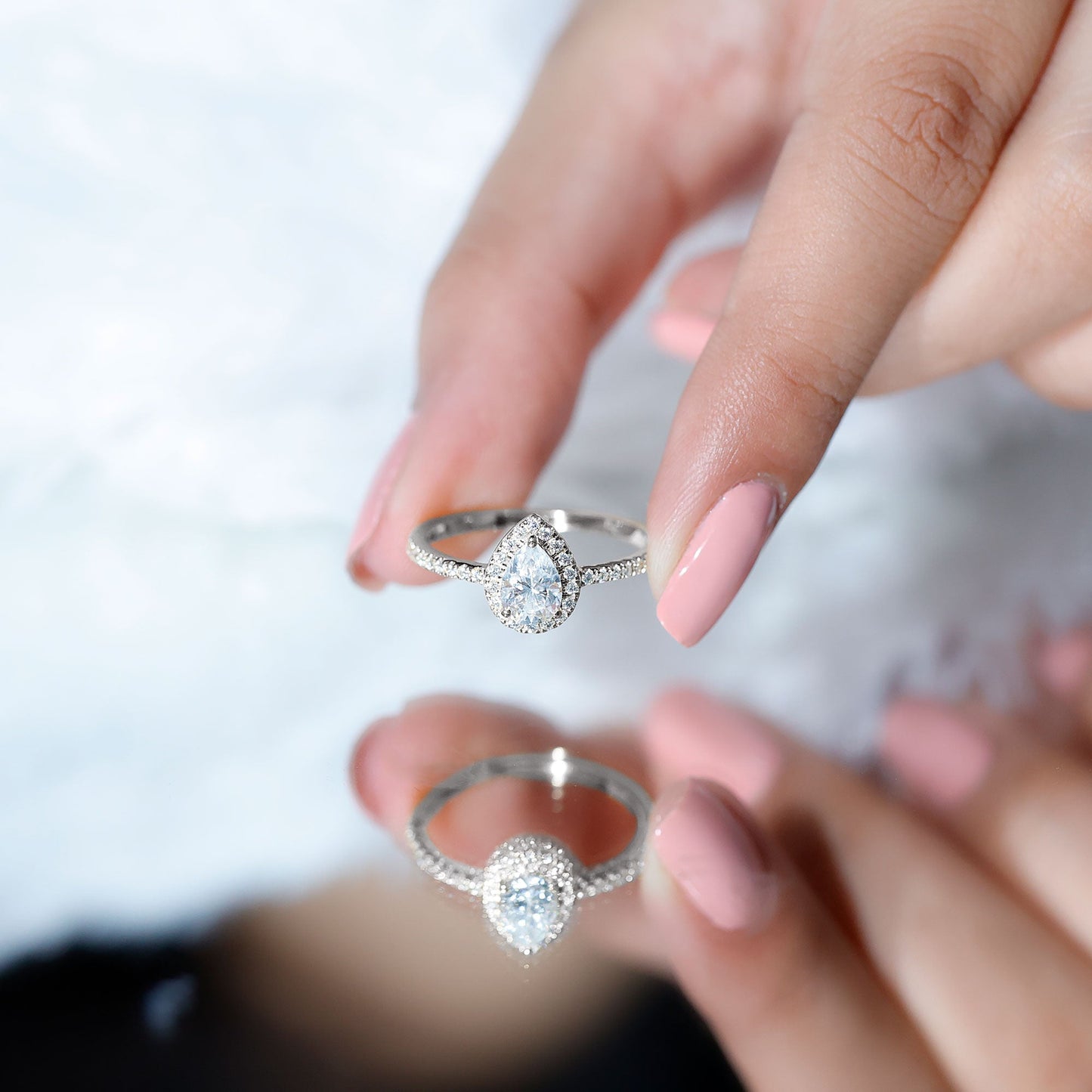 5X7 MM Pear Shaped Moissanite Halo Engagement Ring