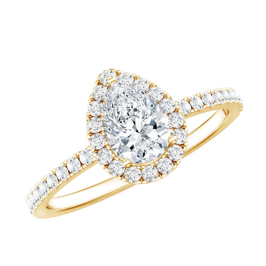 5X7 MM Pear Shaped Moissanite Halo Engagement Ring