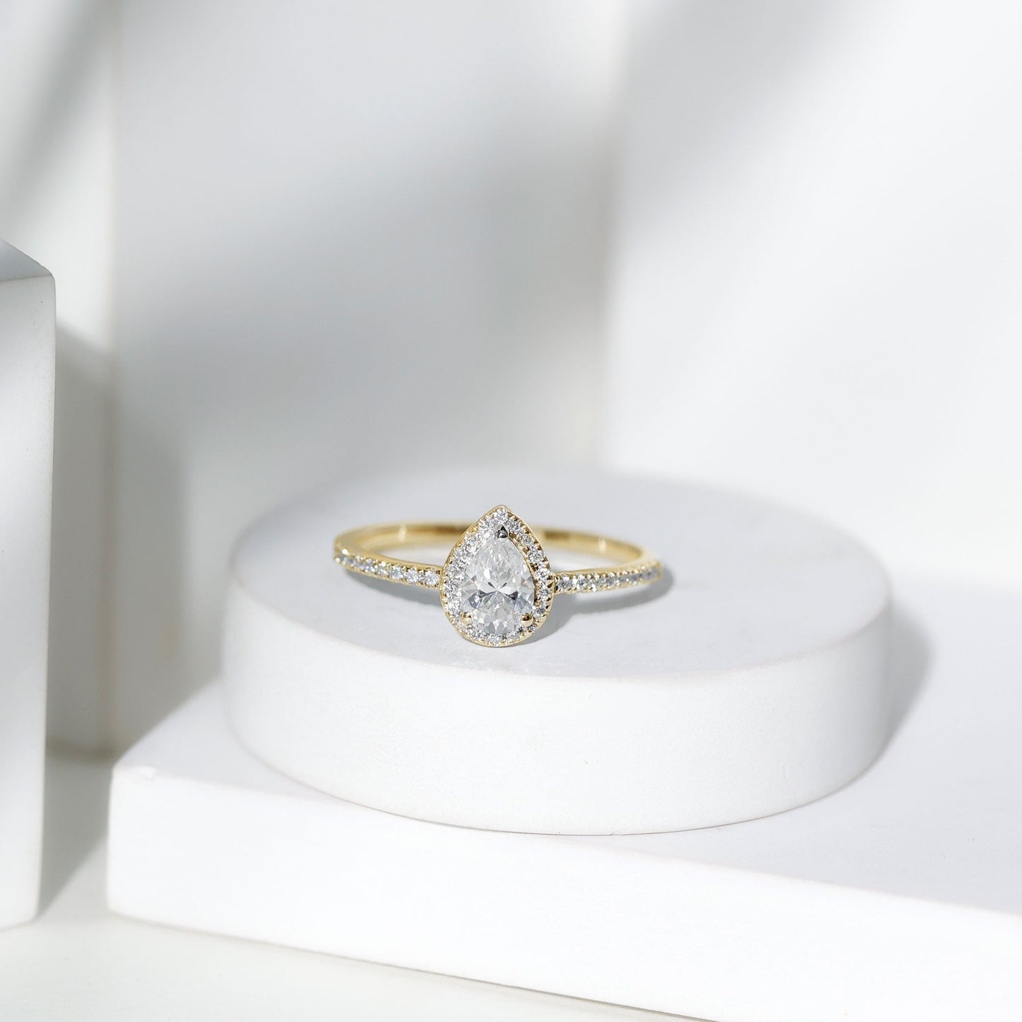5X7 MM Pear Shaped Moissanite Halo Engagement Ring