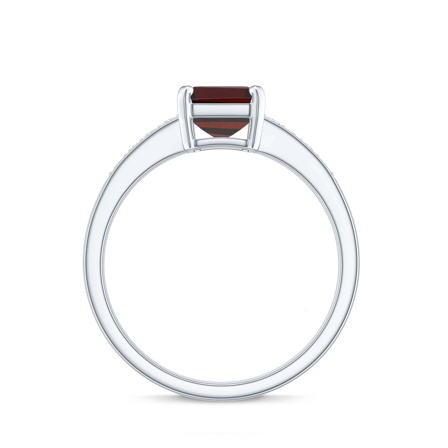 Certified Natural 6X8mm Garnet Emerald Cut Engagement Ring with Diamond