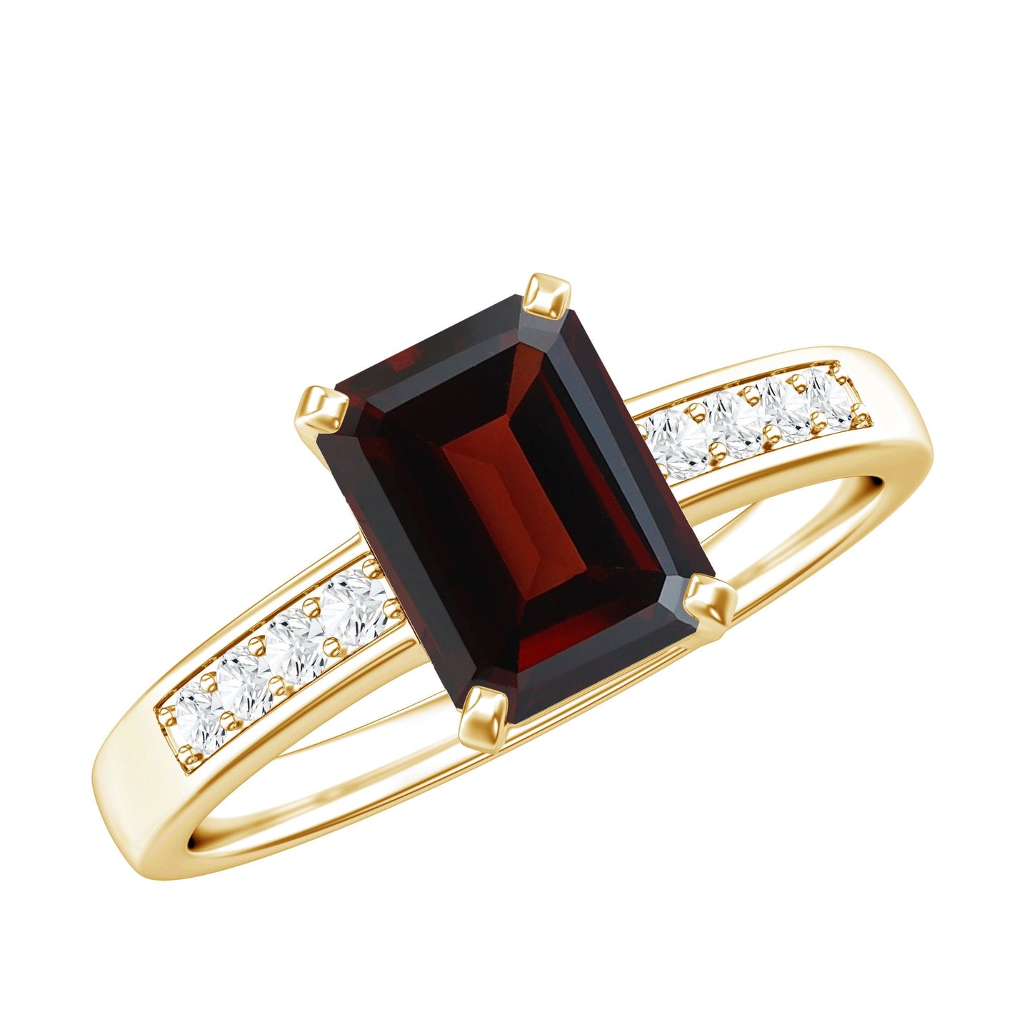 Certified Natural 6X8mm Garnet Emerald Cut Engagement Ring with Diamond