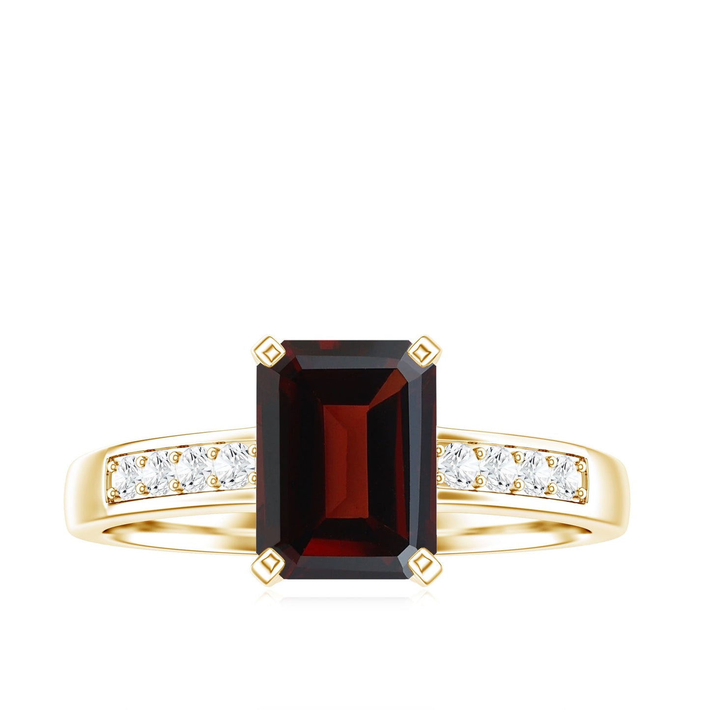 Certified Natural 6X8mm Garnet Emerald Cut Engagement Ring with Diamond