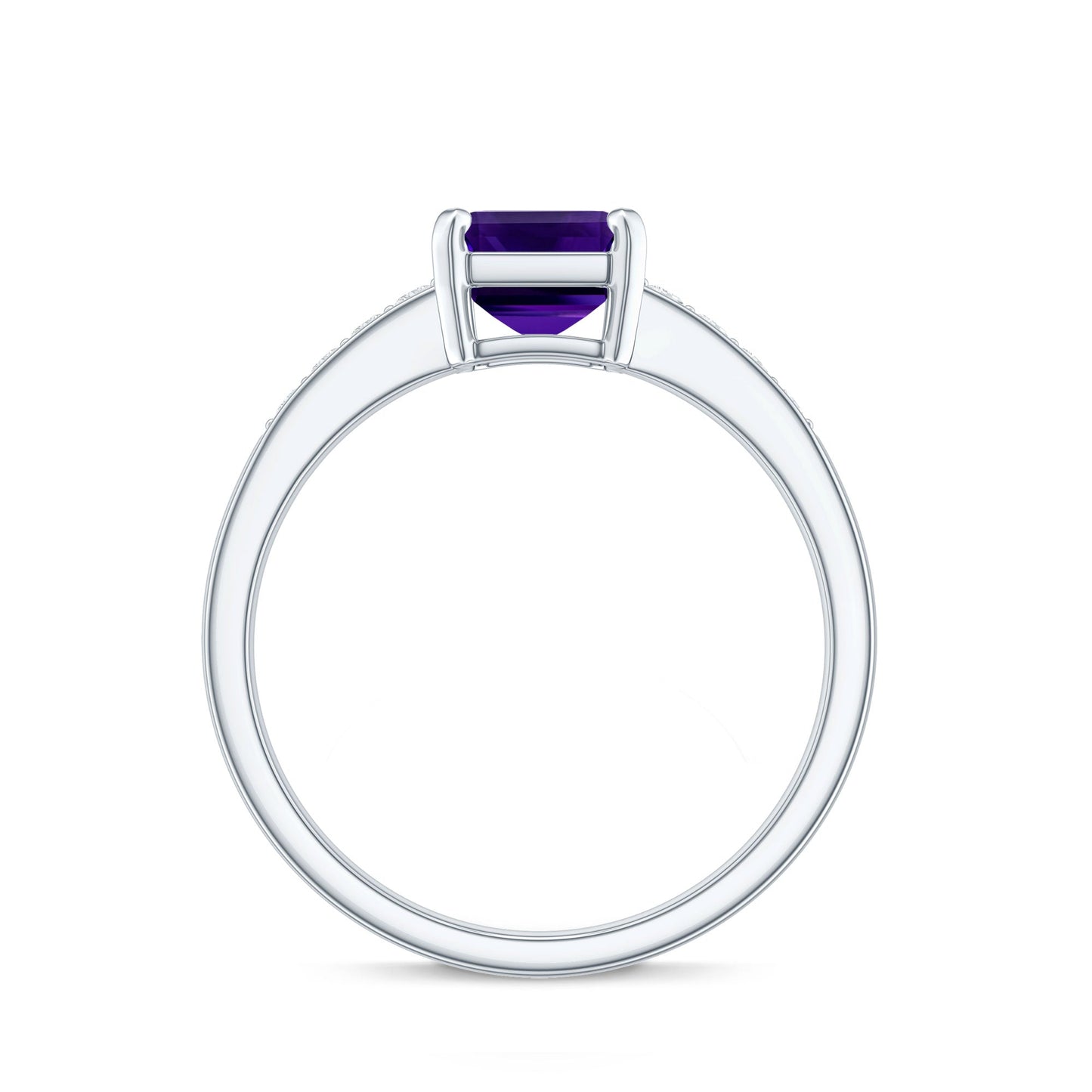 Octagon Cut Amethyst Solitaire Engagement Ring with Diamond Side Stones