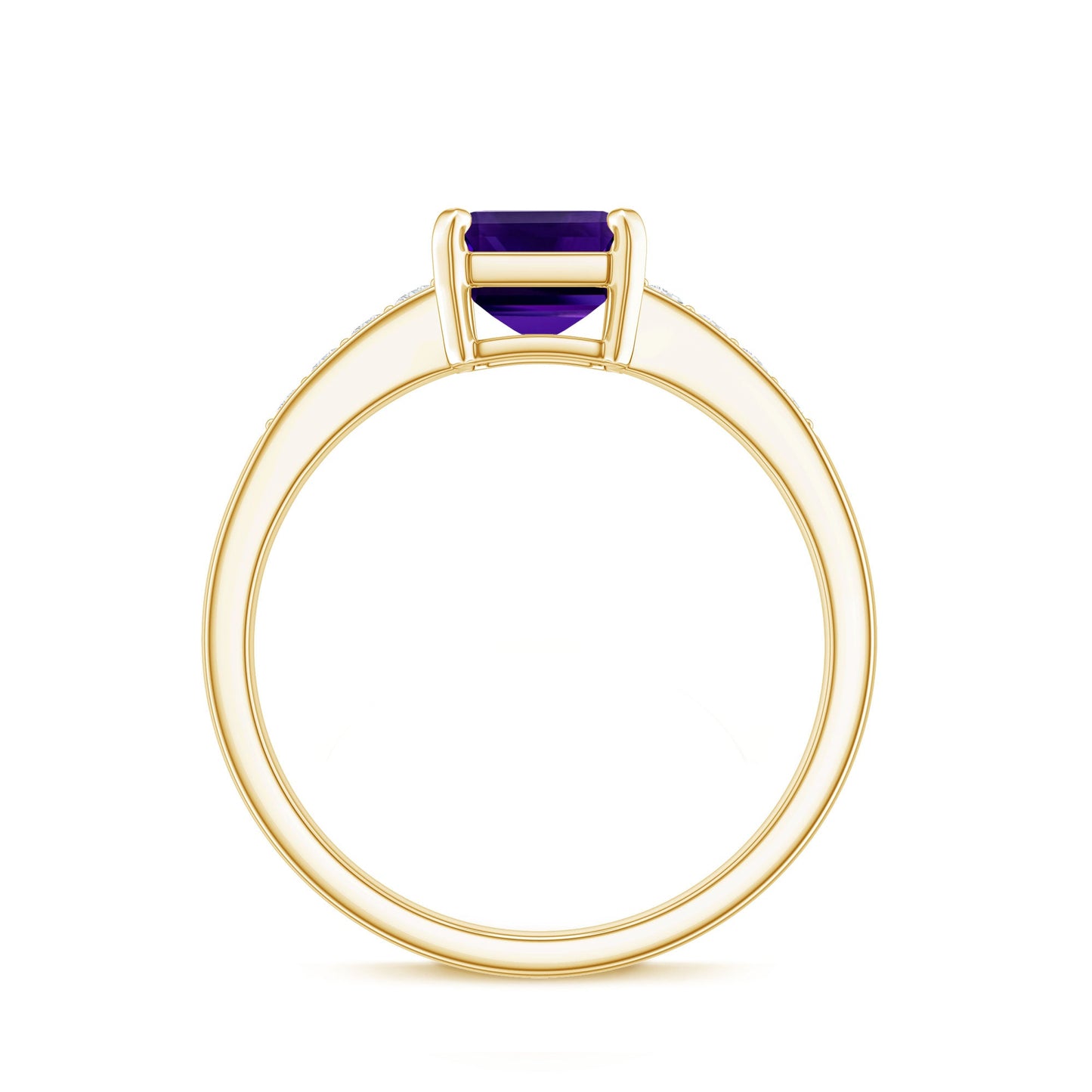 Octagon Cut Amethyst Solitaire Engagement Ring with Diamond Side Stones