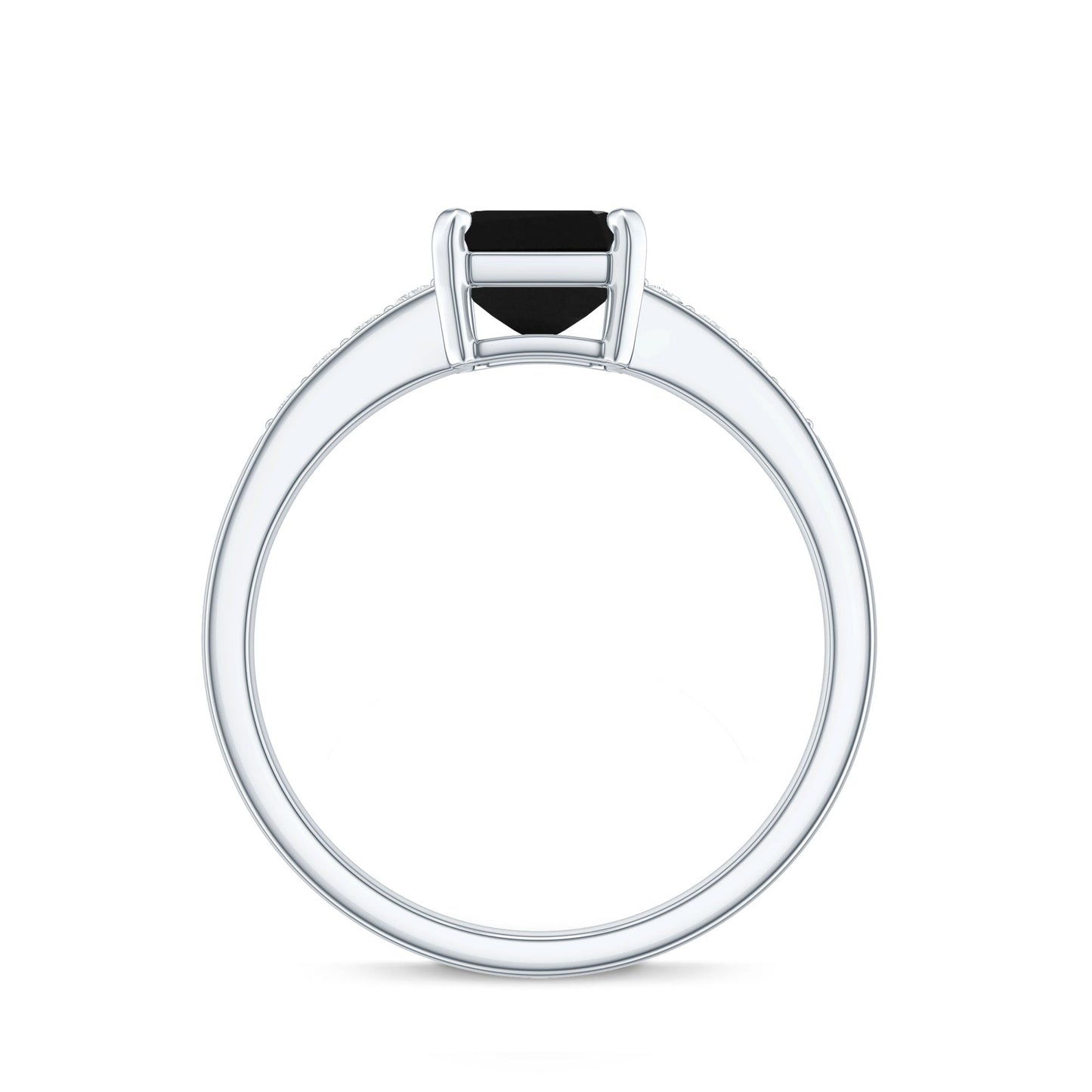 6X8mm Emerald Cut Black Onyx Engagement Ring with Diamond
