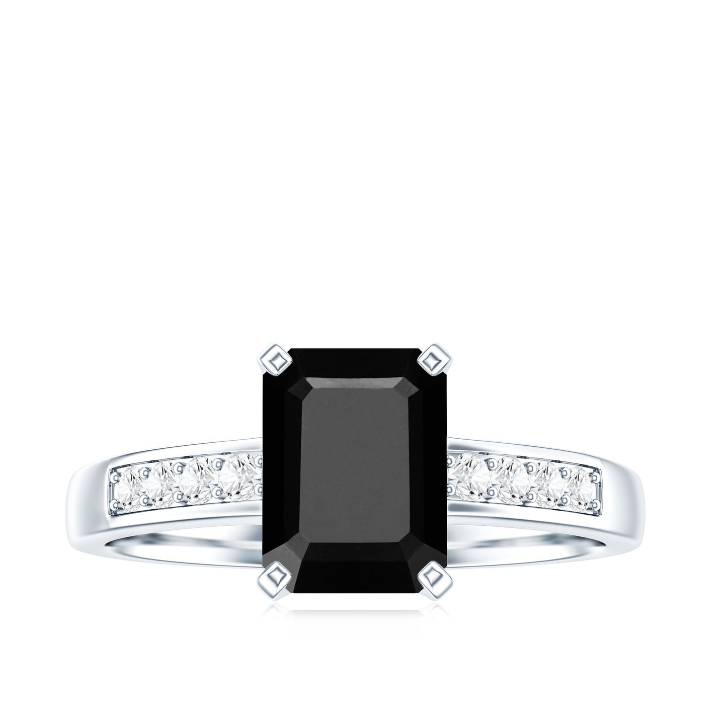 6X8mm Emerald Cut Black Onyx Engagement Ring with Diamond