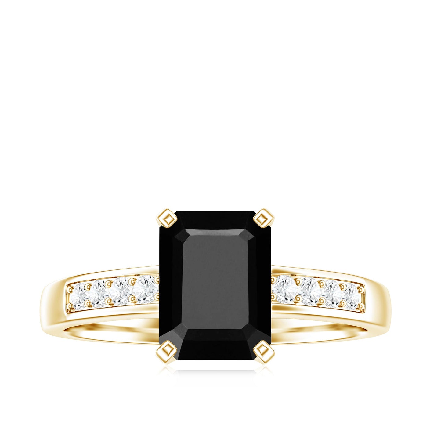 6X8mm Emerald Cut Black Onyx Engagement Ring with Diamond