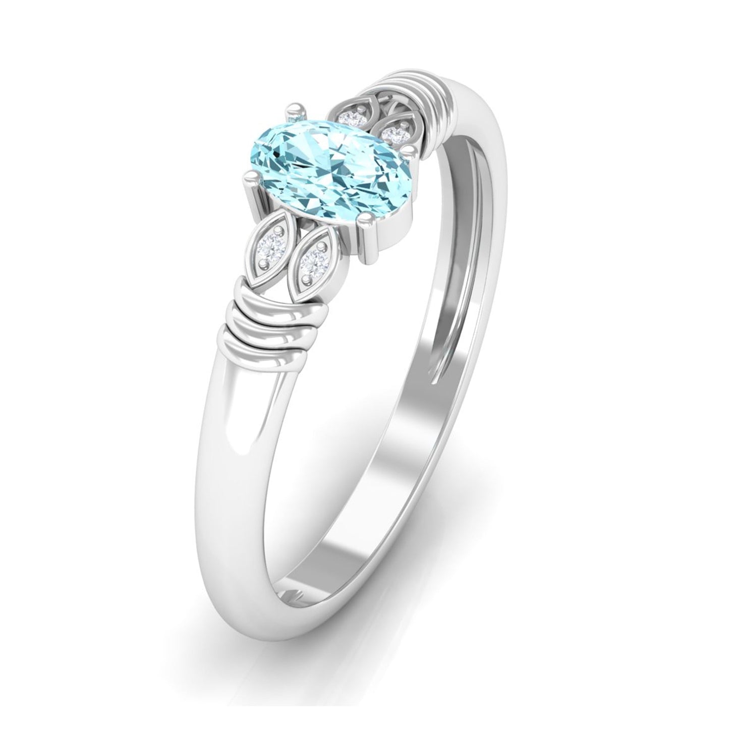 Natural 6X8mm Aquamarine Oval Engagement Ring with Diamond