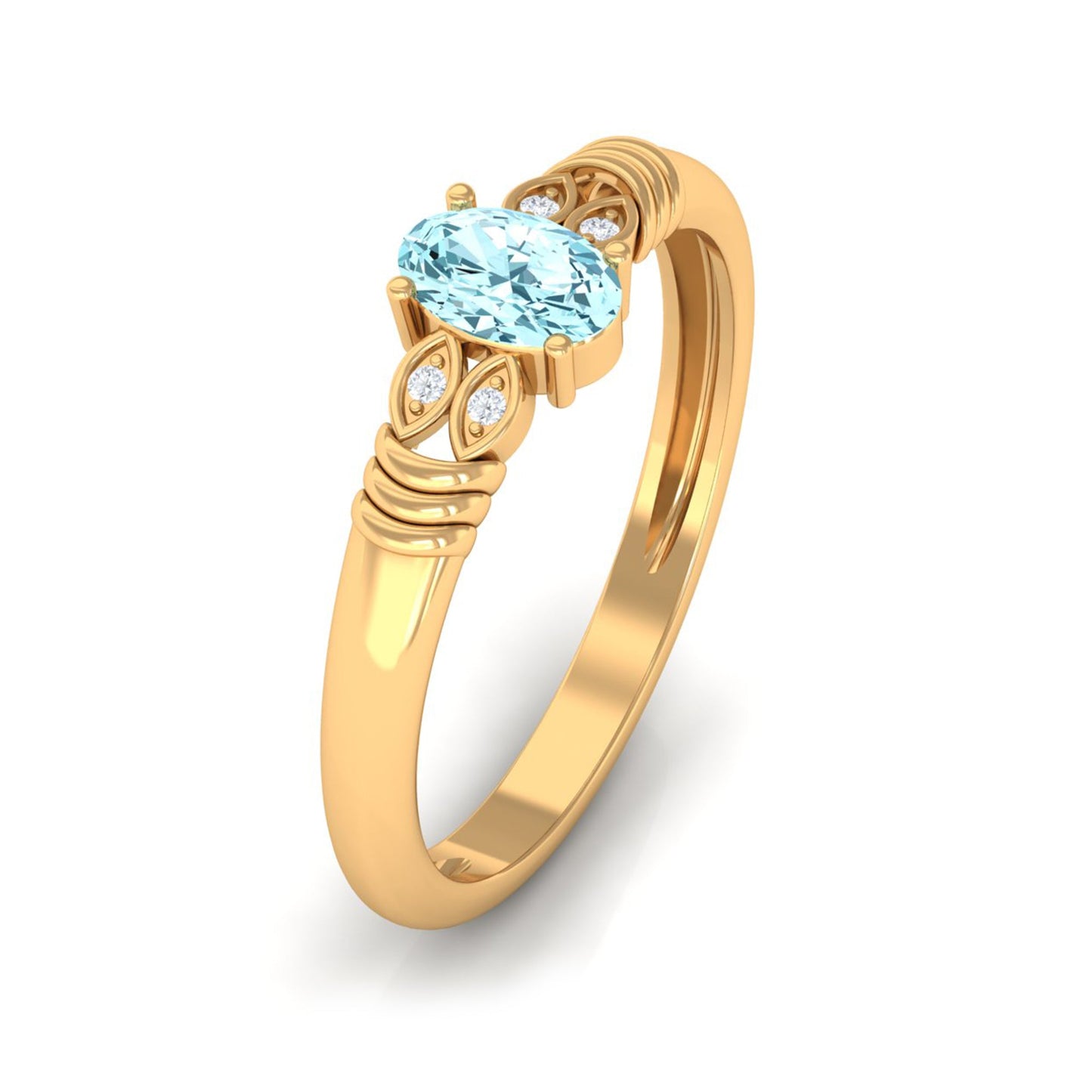 Natural 6X8mm Aquamarine Oval Engagement Ring with Diamond
