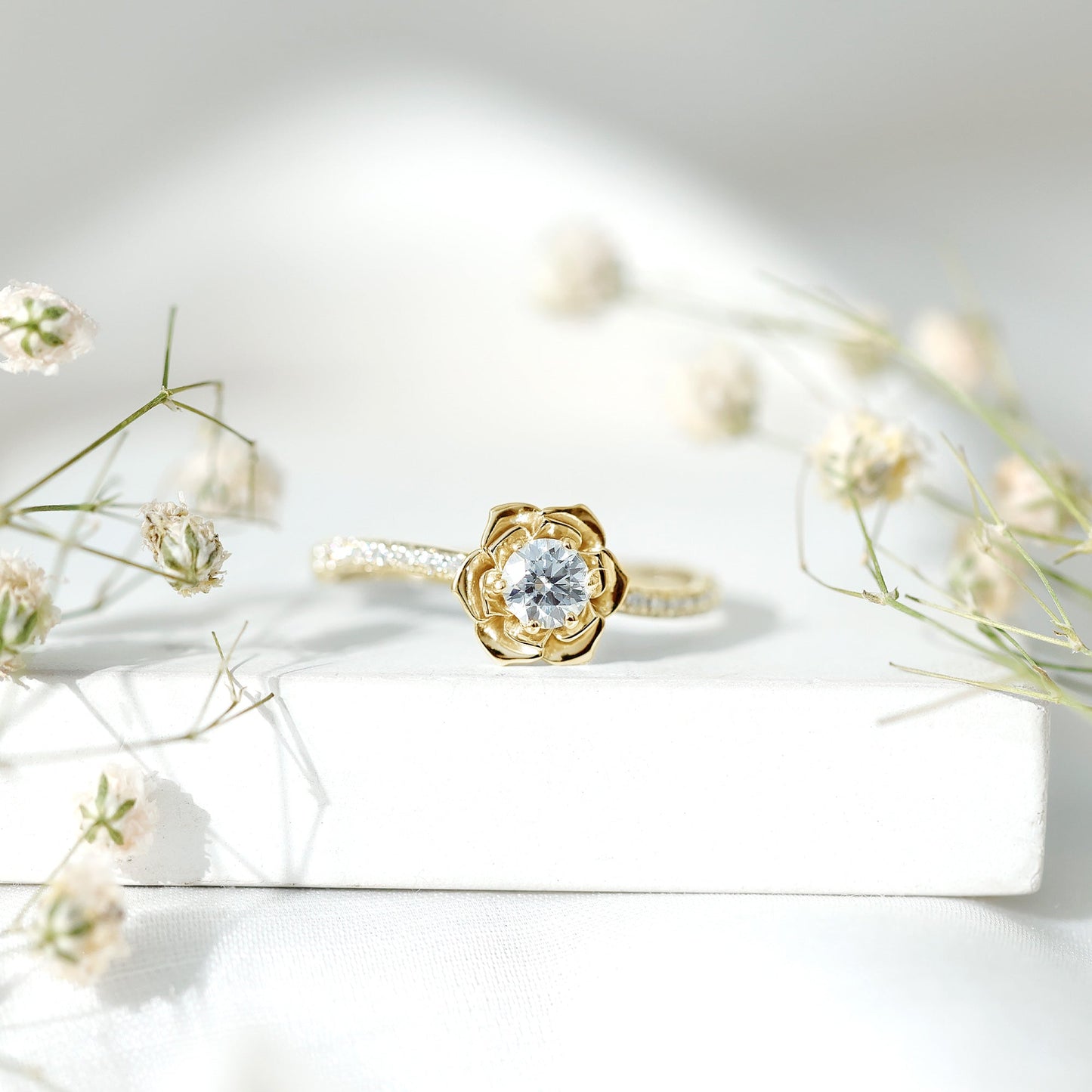 Certified Moissanite Rose Flower Engagement Ring