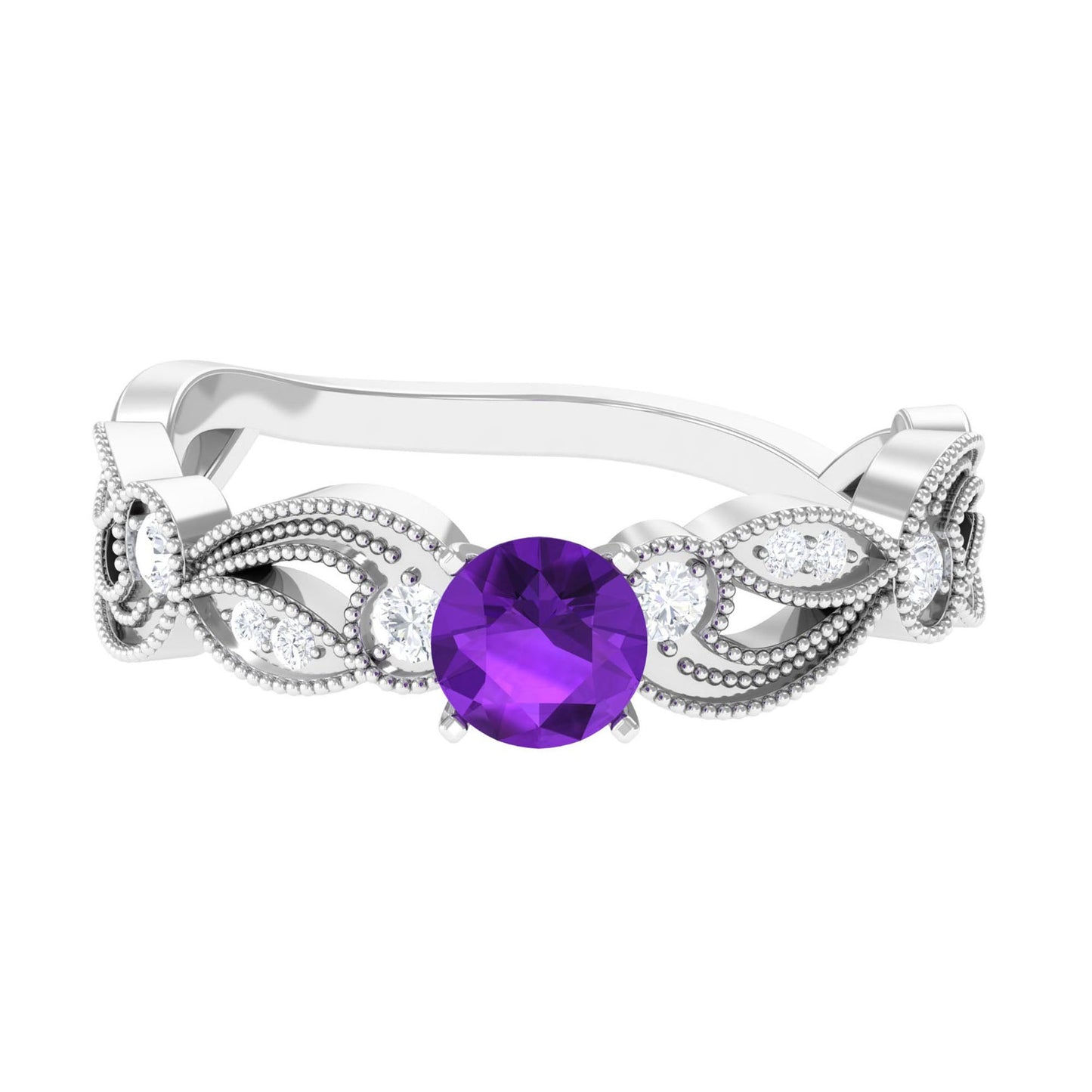Vintage Inspired Amethyst Engagement Ring with Diamond