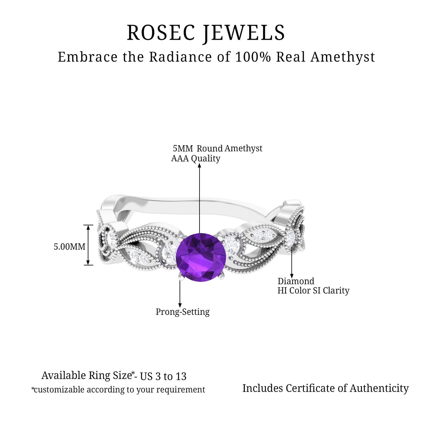 Vintage Inspired Amethyst Engagement Ring with Diamond