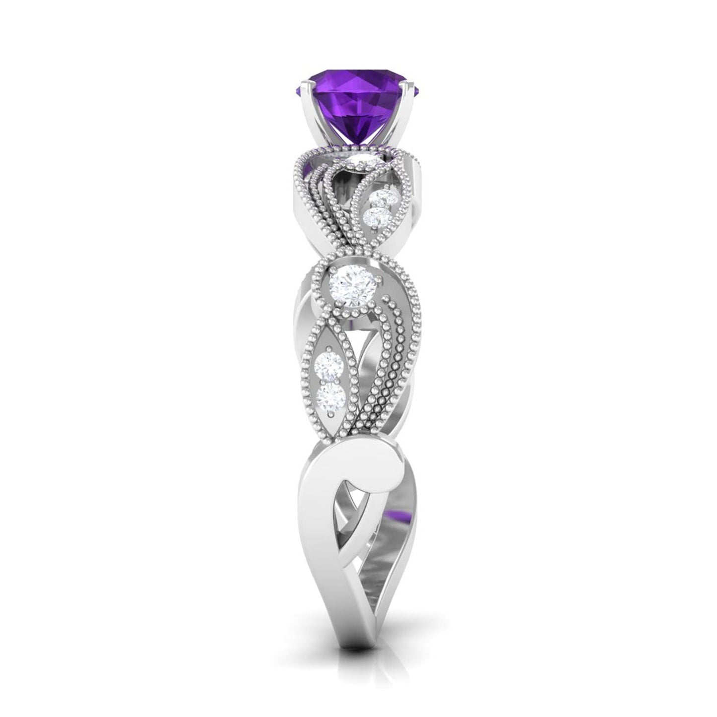 Vintage Inspired Amethyst Engagement Ring with Diamond