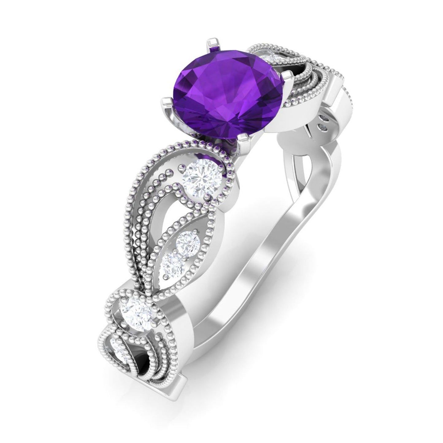 Vintage Inspired Amethyst Engagement Ring with Diamond