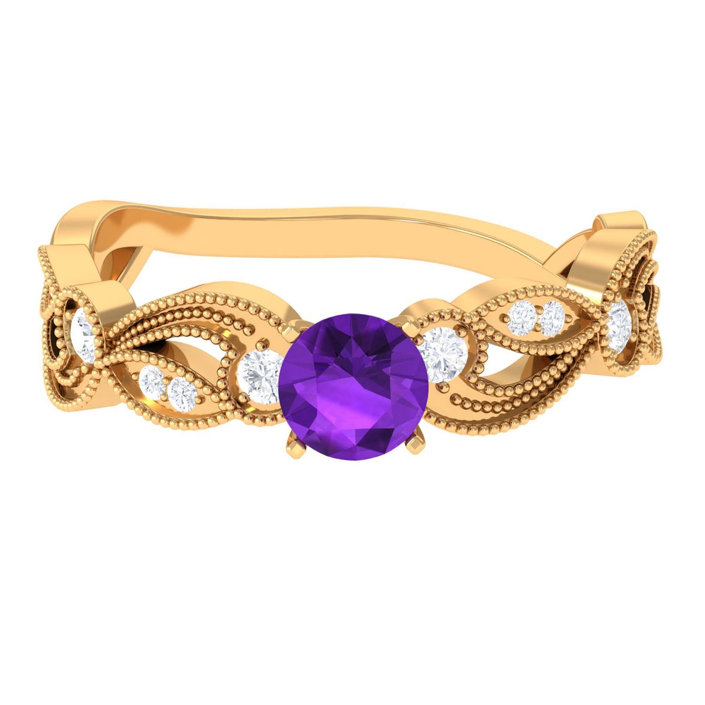 Vintage Inspired Amethyst Engagement Ring with Diamond