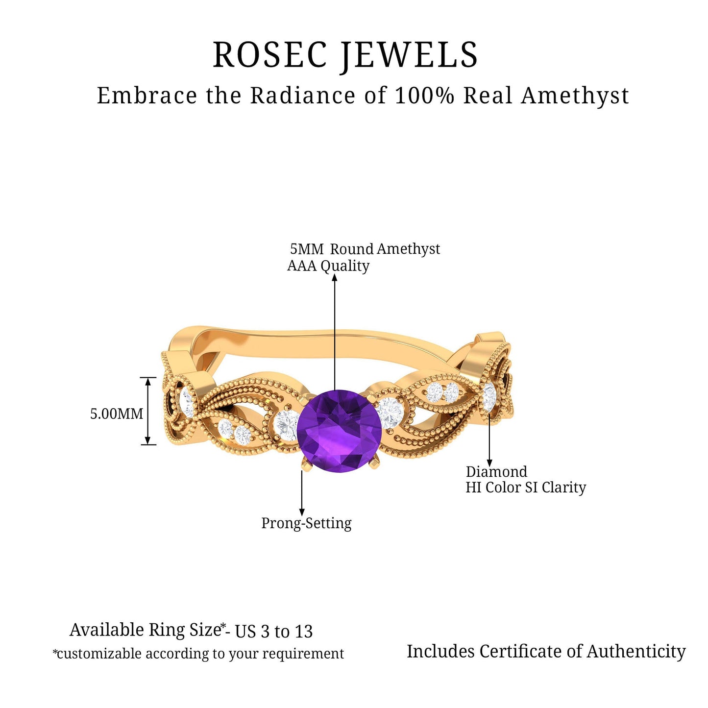Vintage Inspired Amethyst Engagement Ring with Diamond