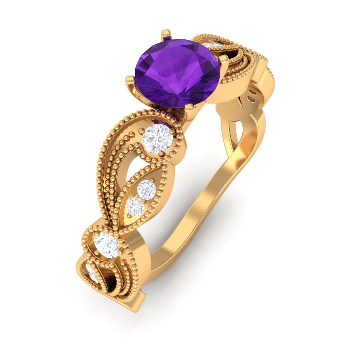 Vintage Inspired Amethyst Engagement Ring with Diamond