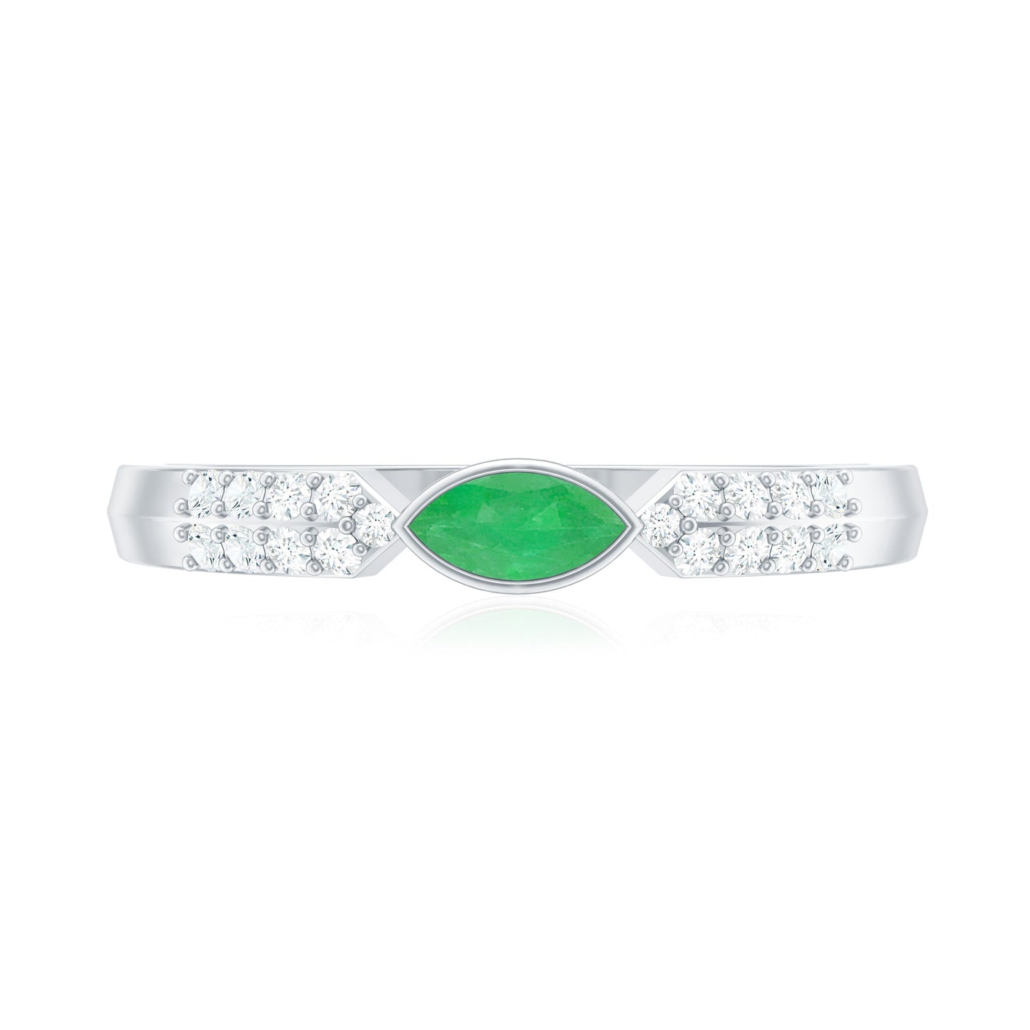 East West Set Marquise Emerald and Diamond Promise Ring