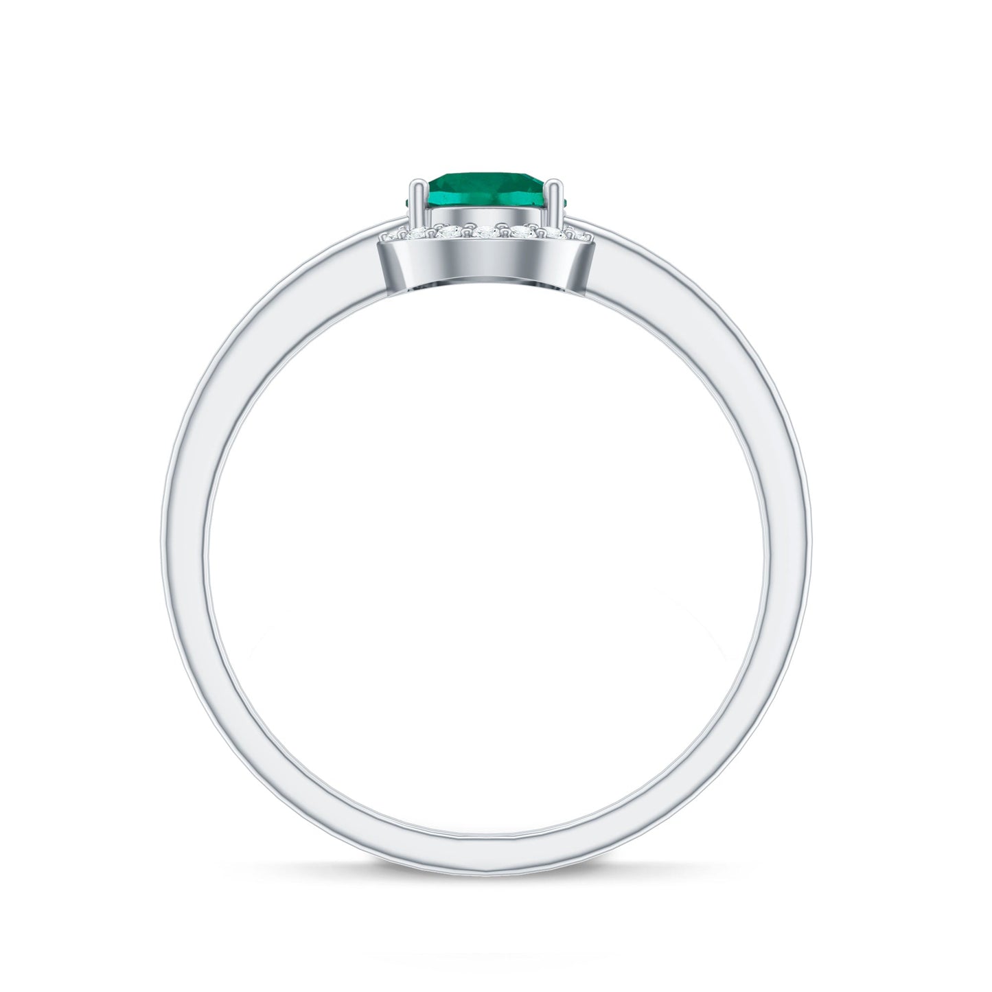 Certified 6 mm Lab Grown Emerald Promise Ring with Diamond Halo