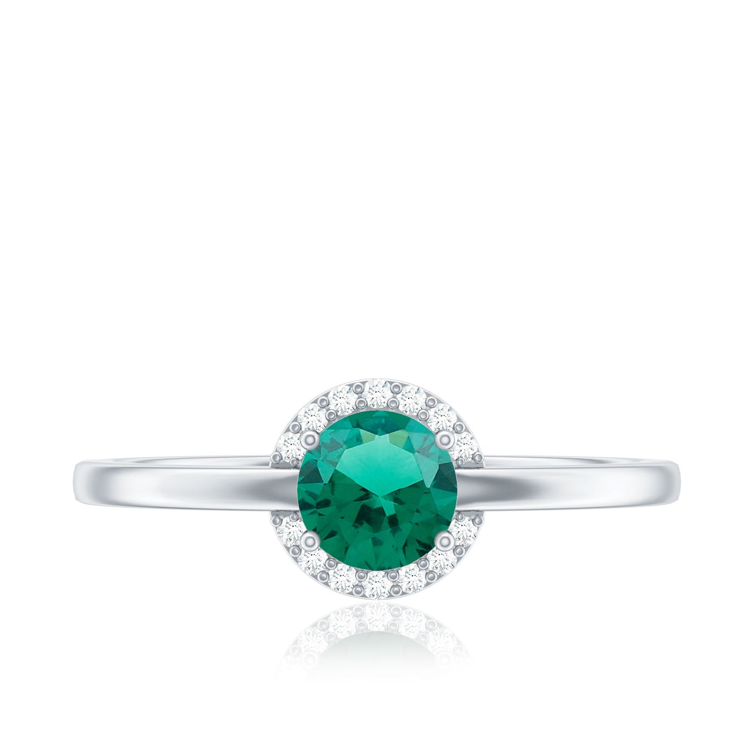 Certified 6 mm Lab Grown Emerald Promise Ring with Diamond Halo