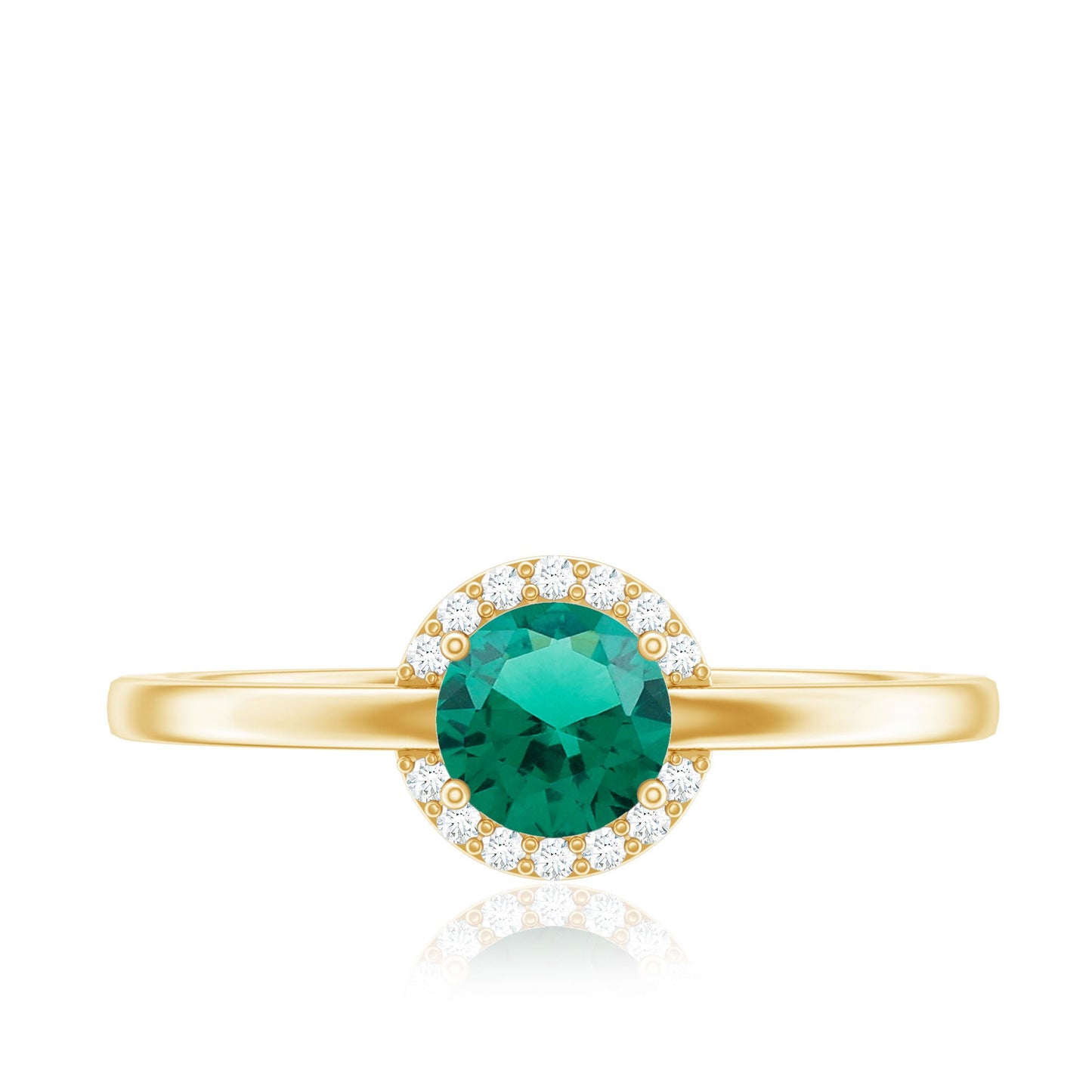 Certified 6 mm Lab Grown Emerald Promise Ring with Diamond Halo