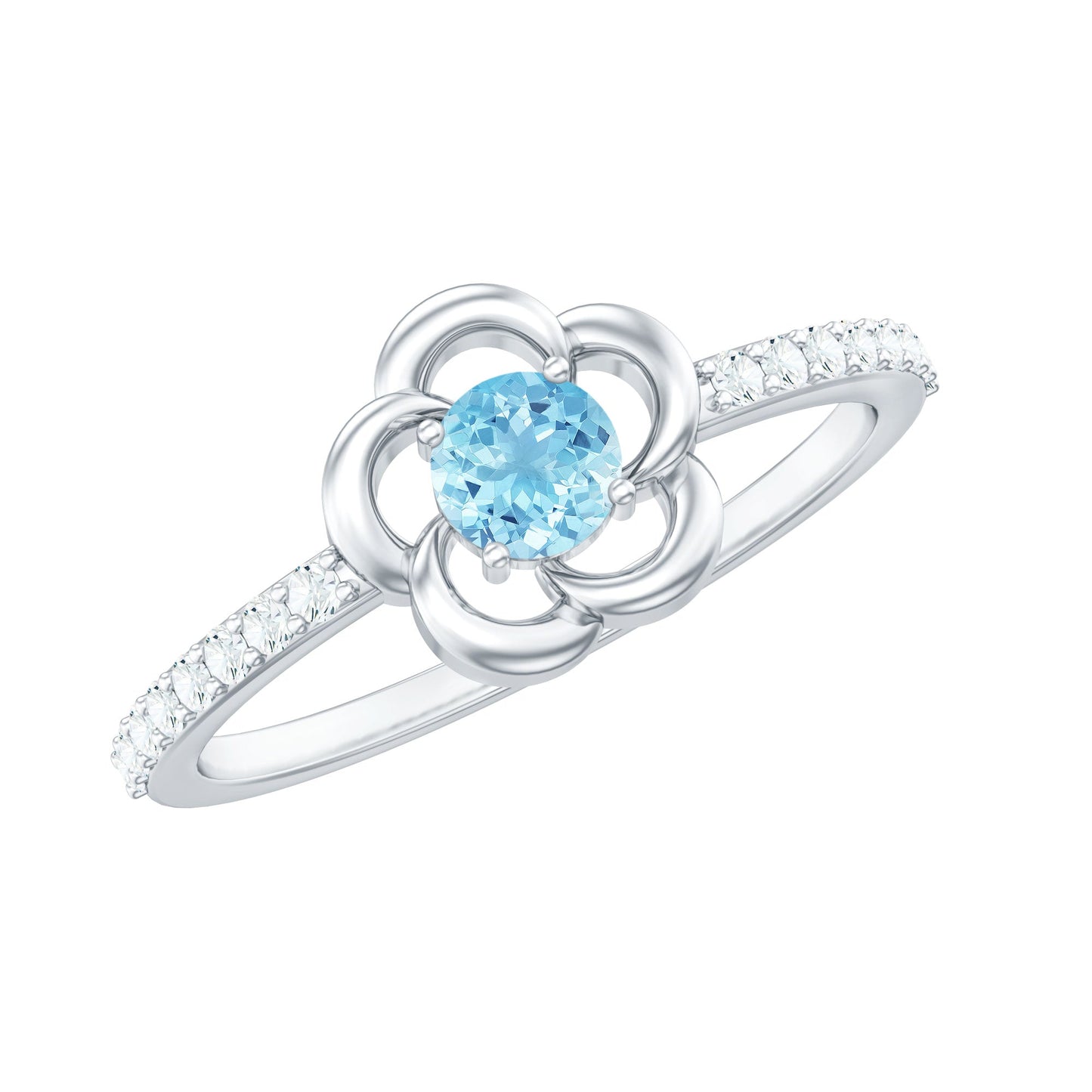 Natural Aquamarine Diamond Flower Promise Ring with Certificate