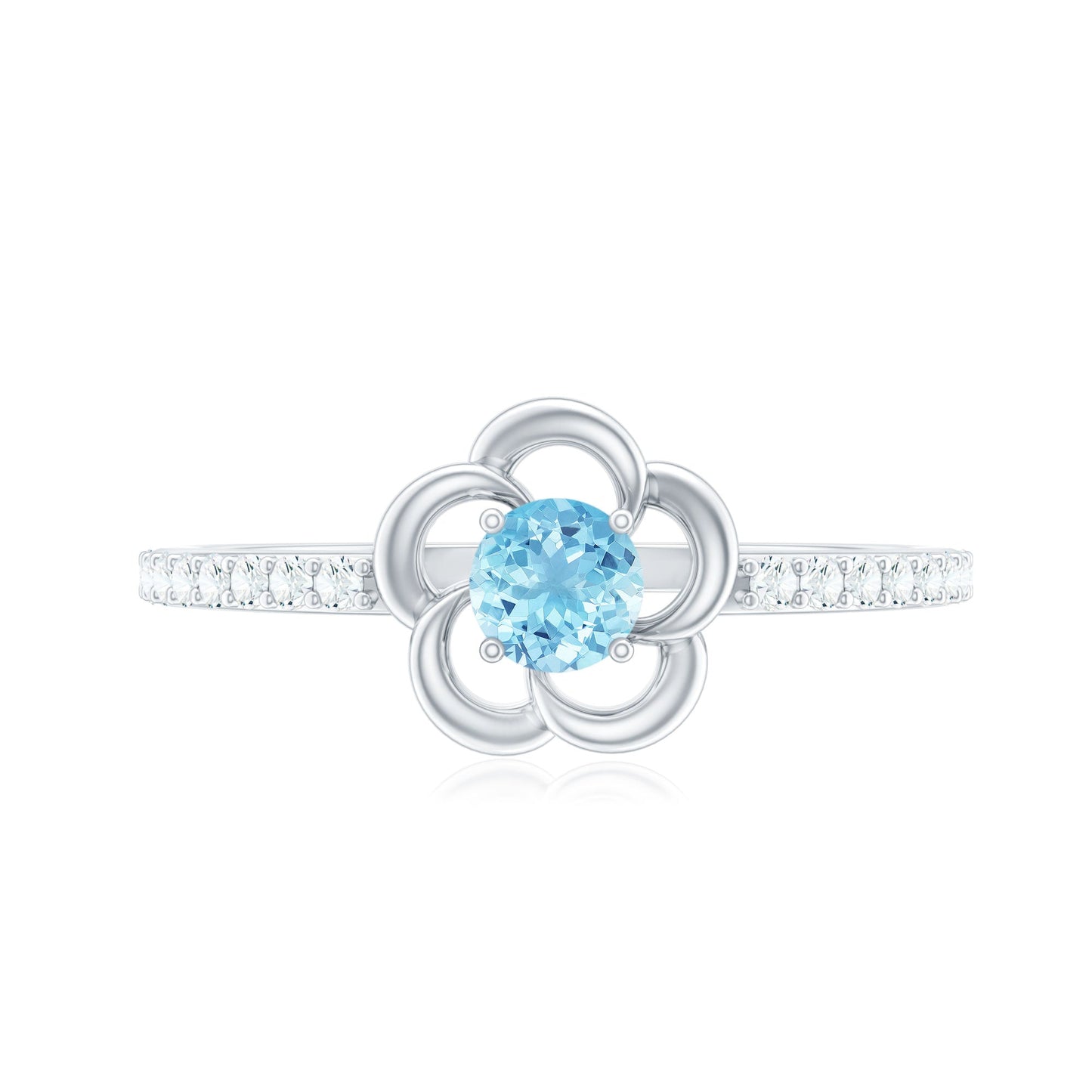Natural Aquamarine Diamond Flower Promise Ring with Certificate