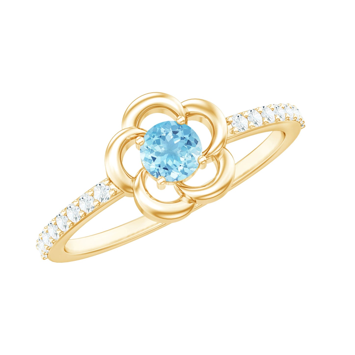 Natural Aquamarine Diamond Flower Promise Ring with Certificate