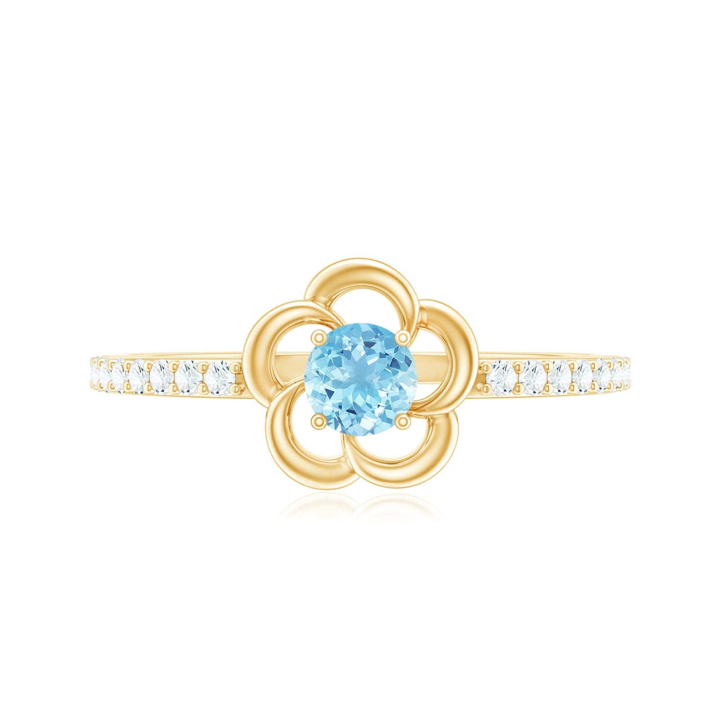 Natural Aquamarine Diamond Flower Promise Ring with Certificate