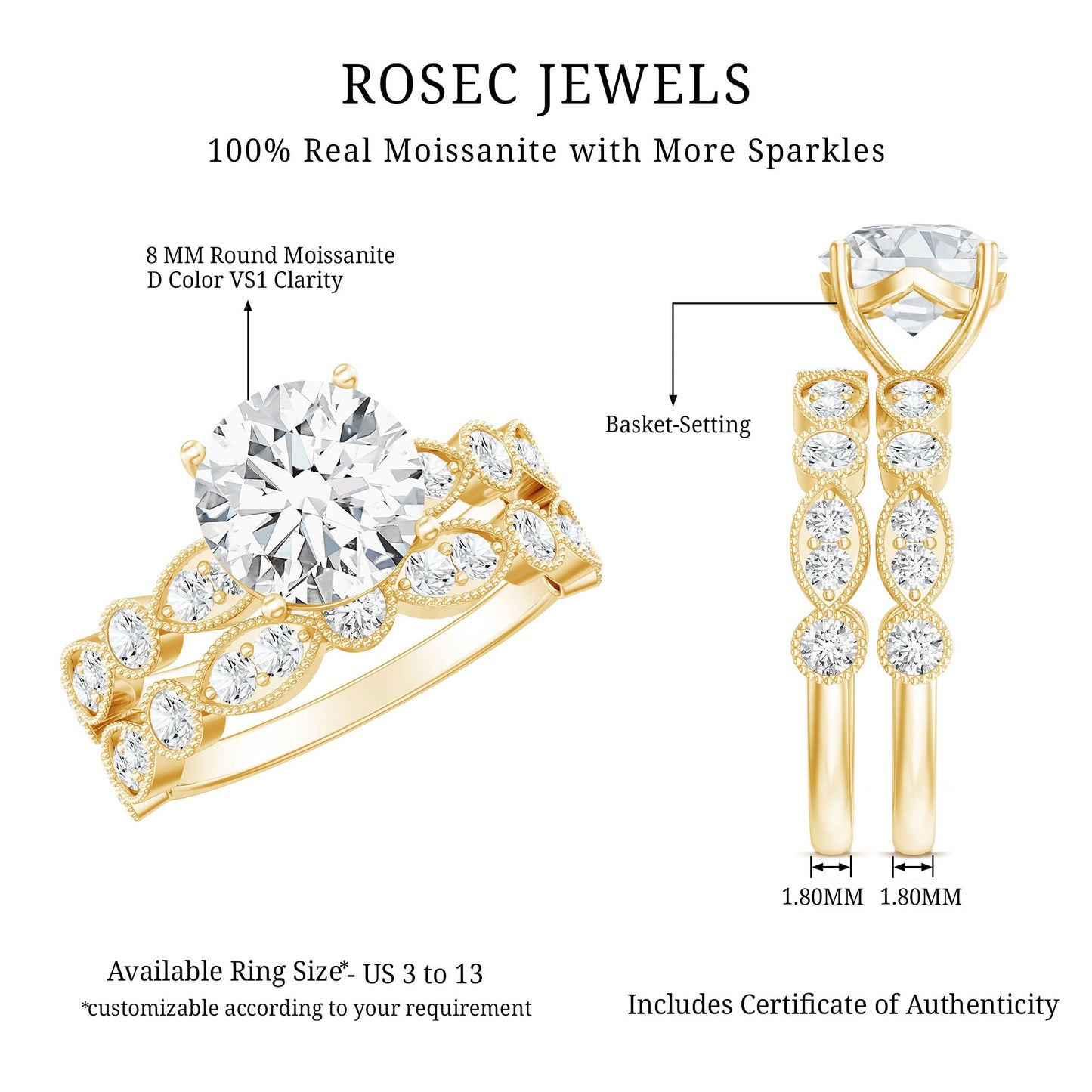 2.50 CT Brilliant Cut Moissanite Bridal Ring Set