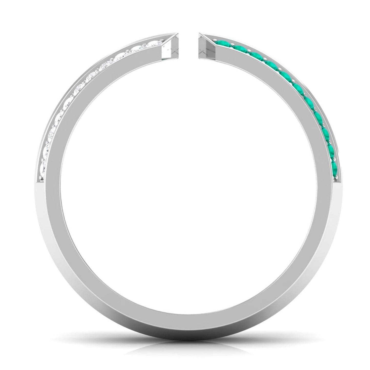 Contemporary Emerald and Moissanite Open Wedding Band Ring