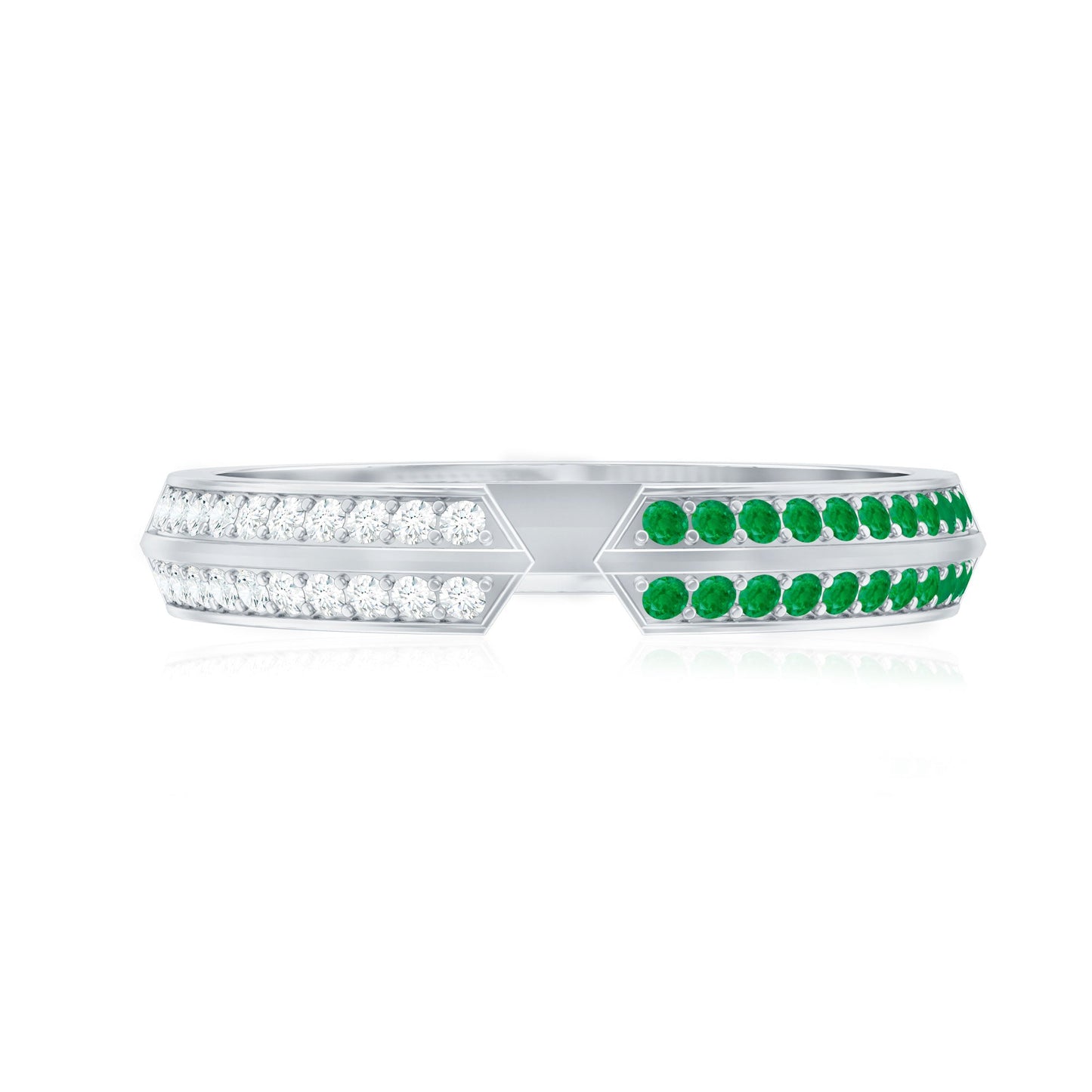 Contemporary Emerald and Moissanite Open Wedding Band Ring