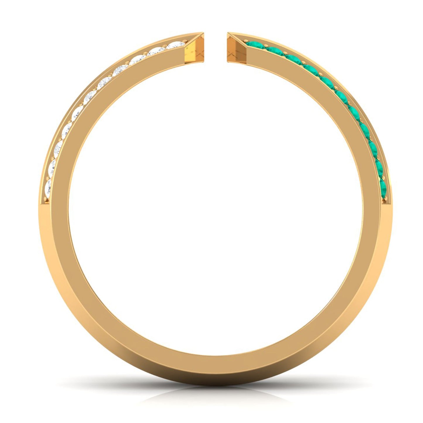 Contemporary Emerald and Moissanite Open Wedding Band Ring