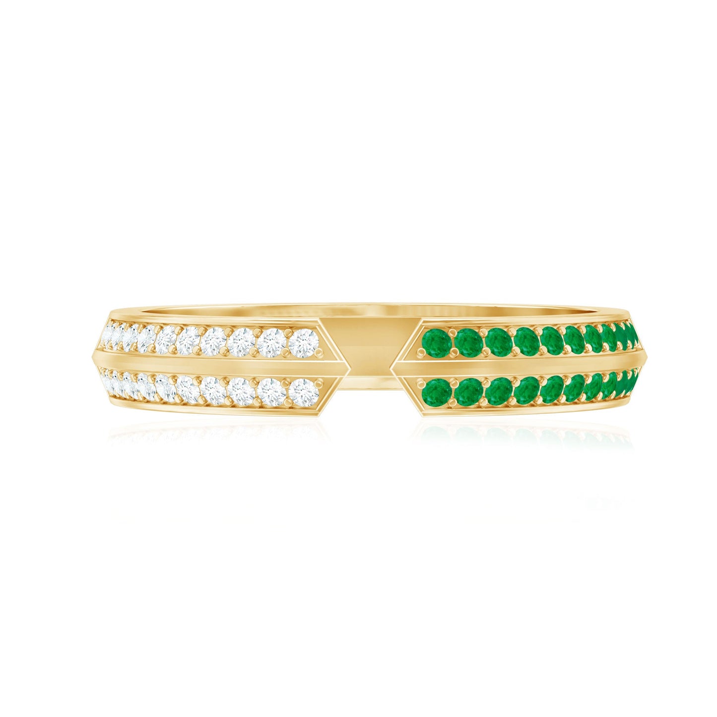 Contemporary Emerald and Moissanite Open Wedding Band Ring