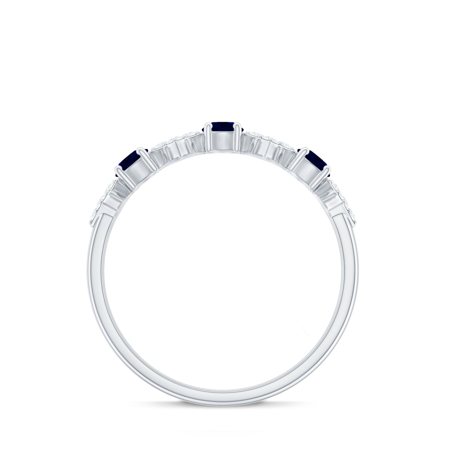 Natural Blue Sapphire and Diamond Half Eternity Band Ring