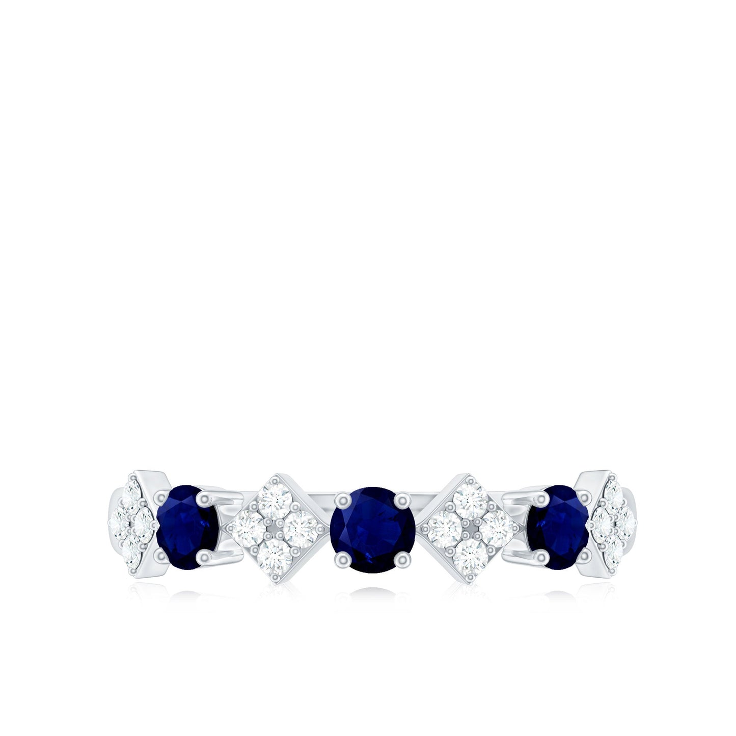 Natural Blue Sapphire and Diamond Half Eternity Band Ring