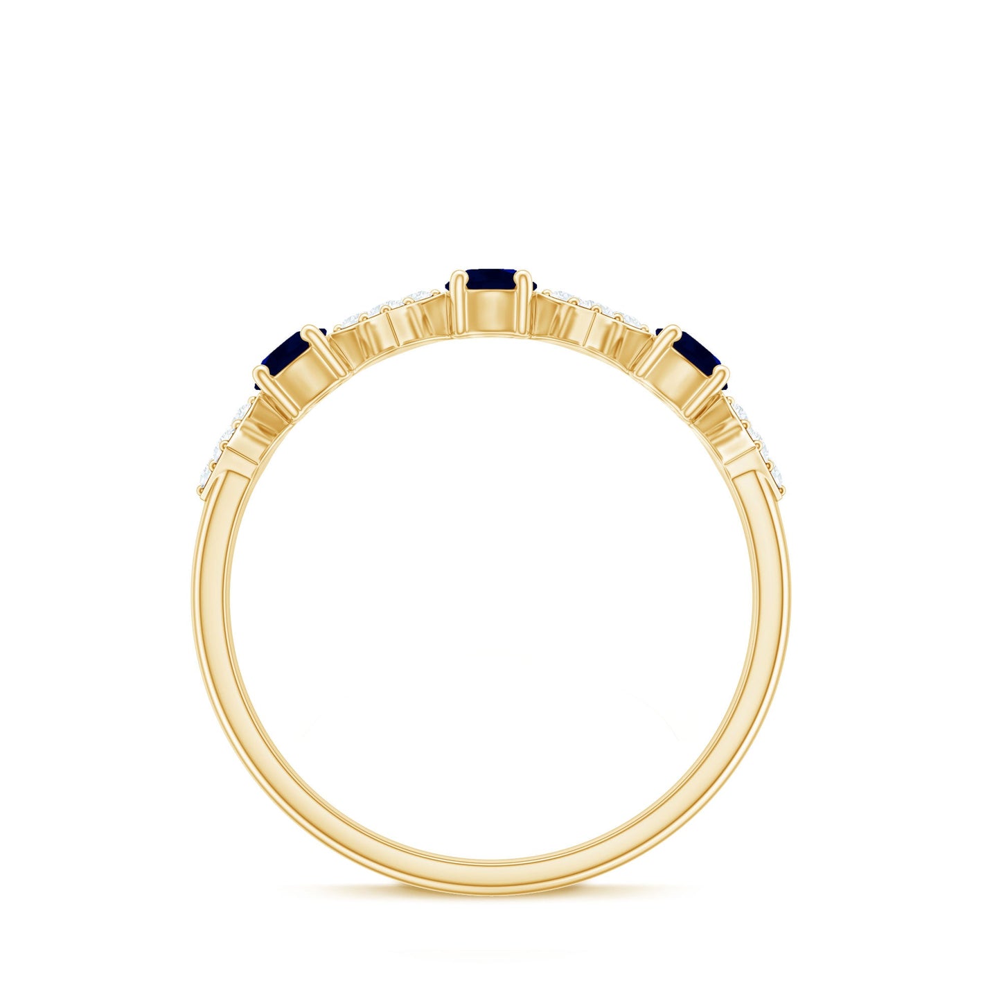 Natural Blue Sapphire and Diamond Half Eternity Band Ring