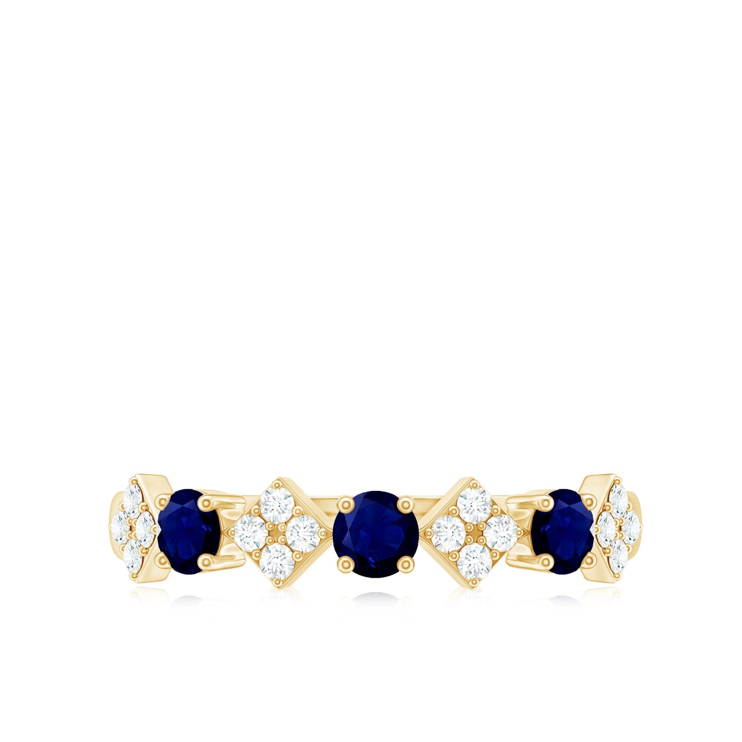 Natural Blue Sapphire and Diamond Half Eternity Band Ring