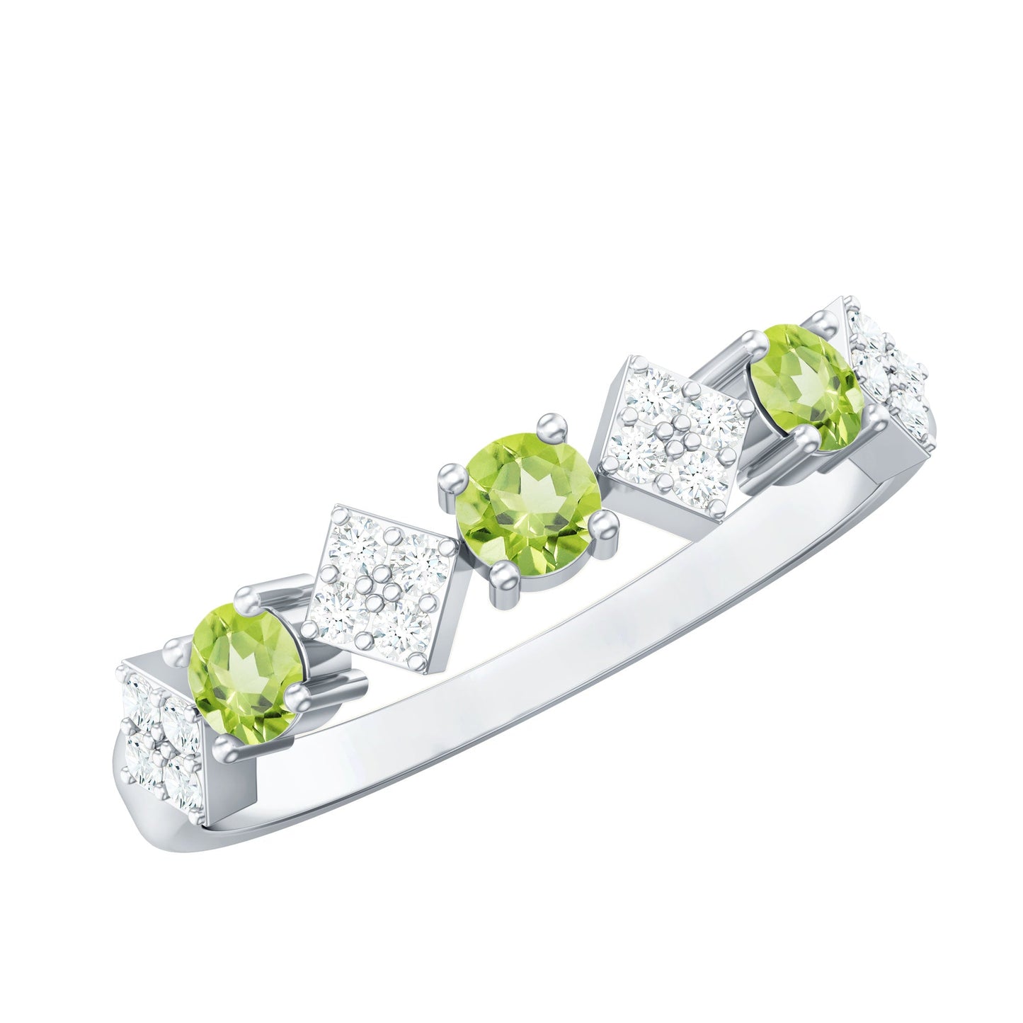 Natural Peridot Diamond Half Eternity Ring for Women
