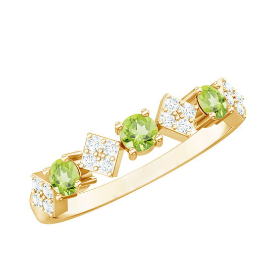 Natural Peridot Diamond Half Eternity Ring for Women