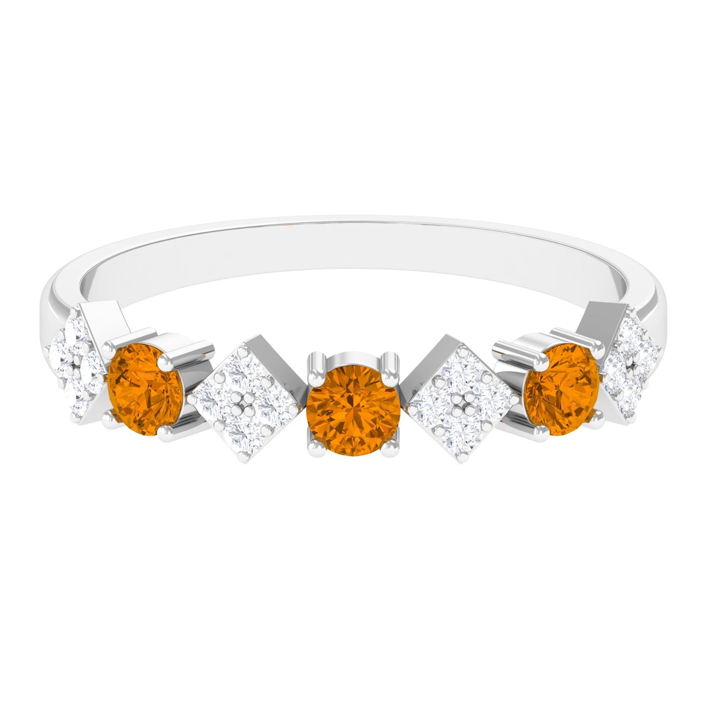 Natural Citrine and Diamond Half Eternity Band Ring