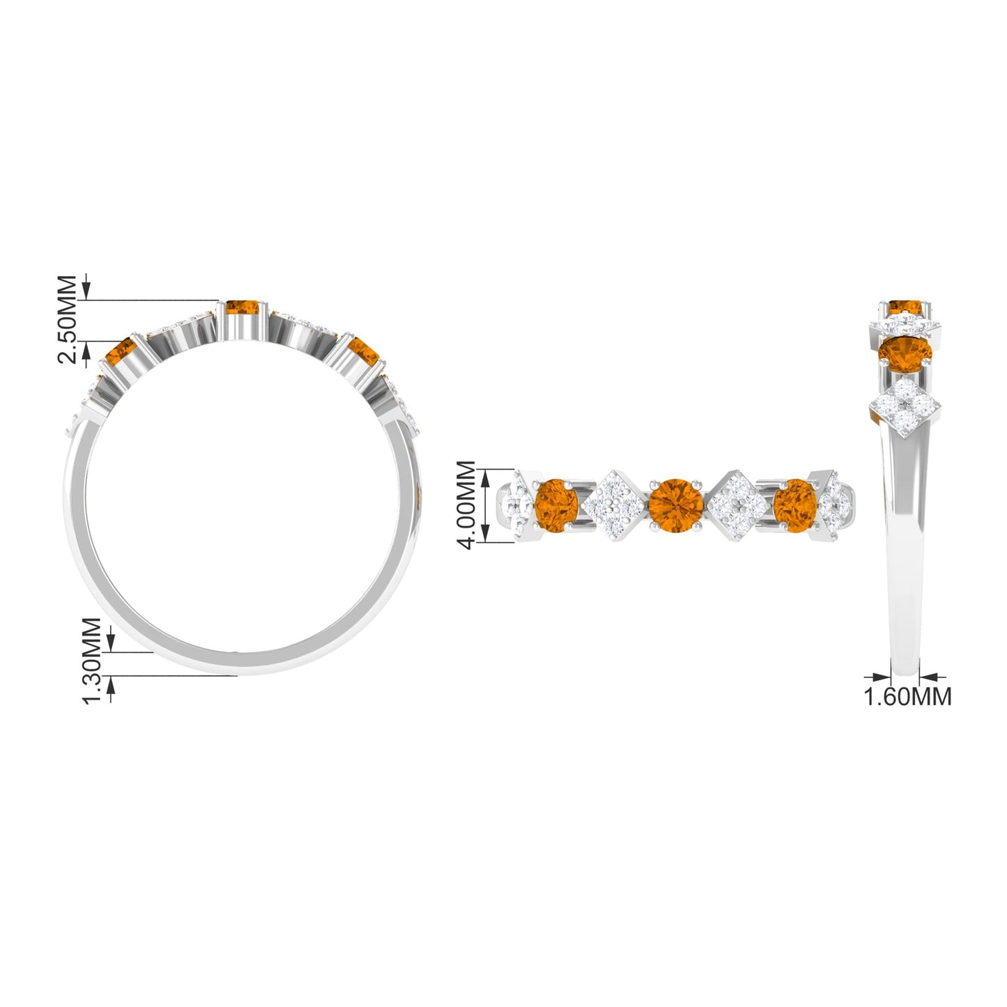 Natural Citrine and Diamond Half Eternity Band Ring