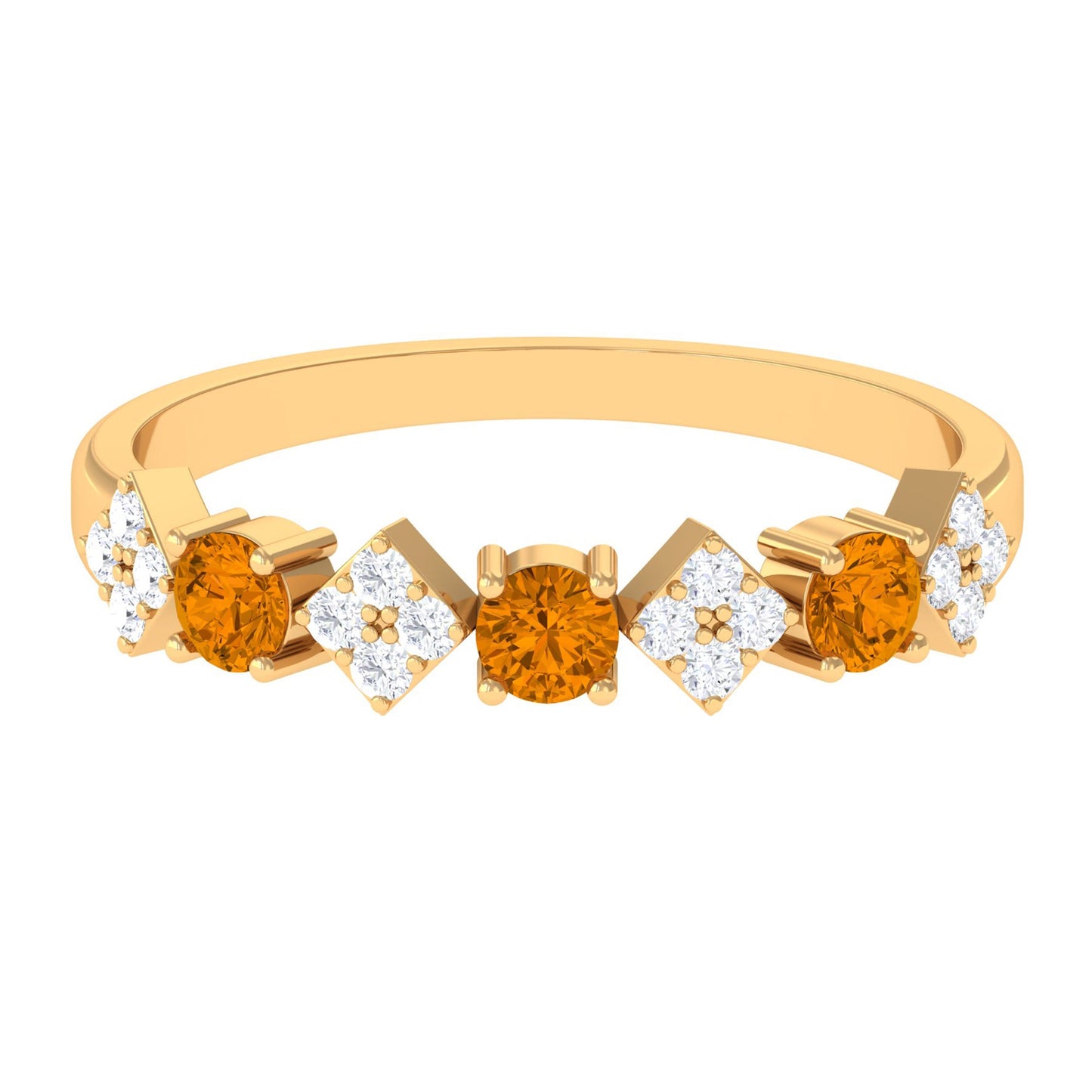 Natural Citrine and Diamond Half Eternity Band Ring