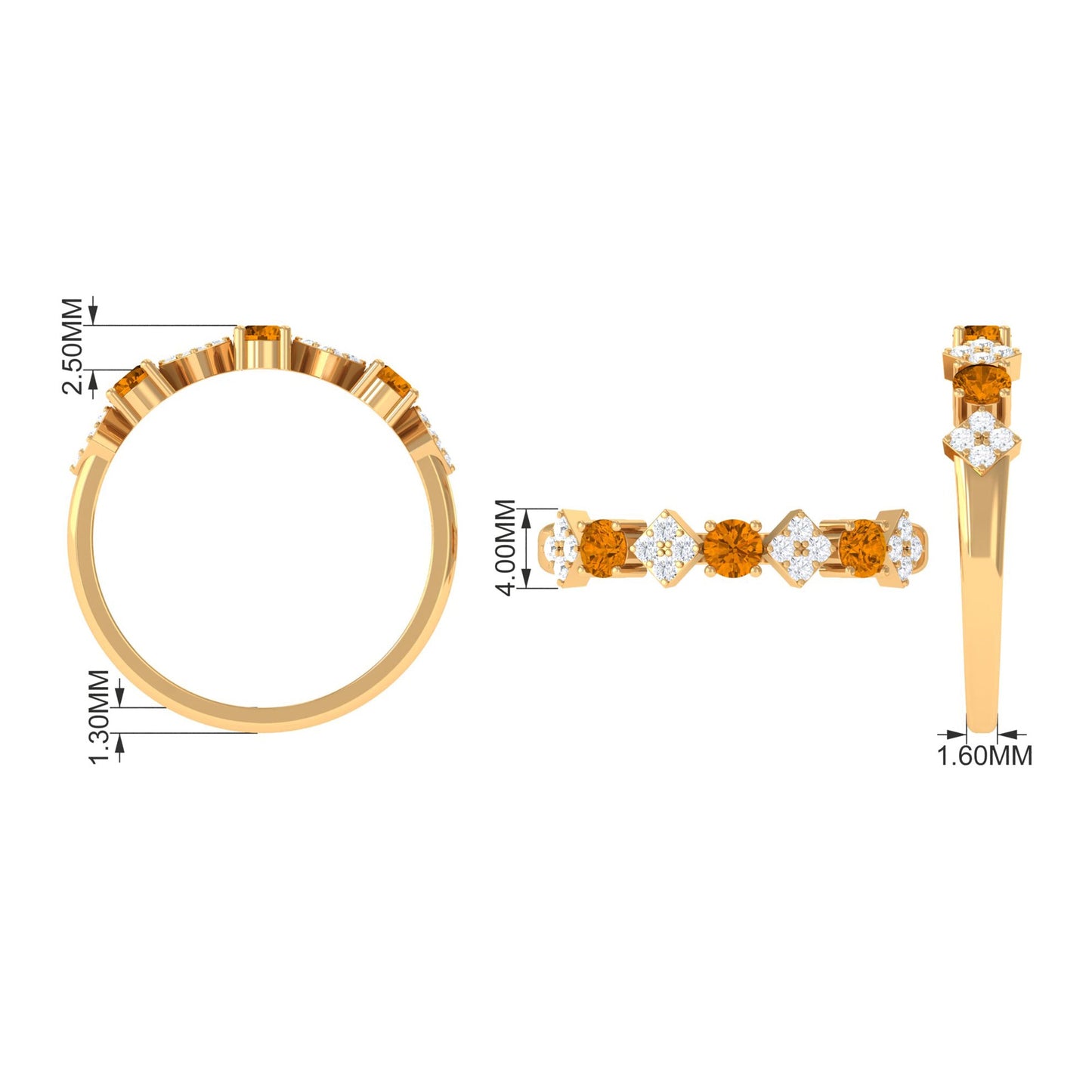 Natural Citrine and Diamond Half Eternity Band Ring