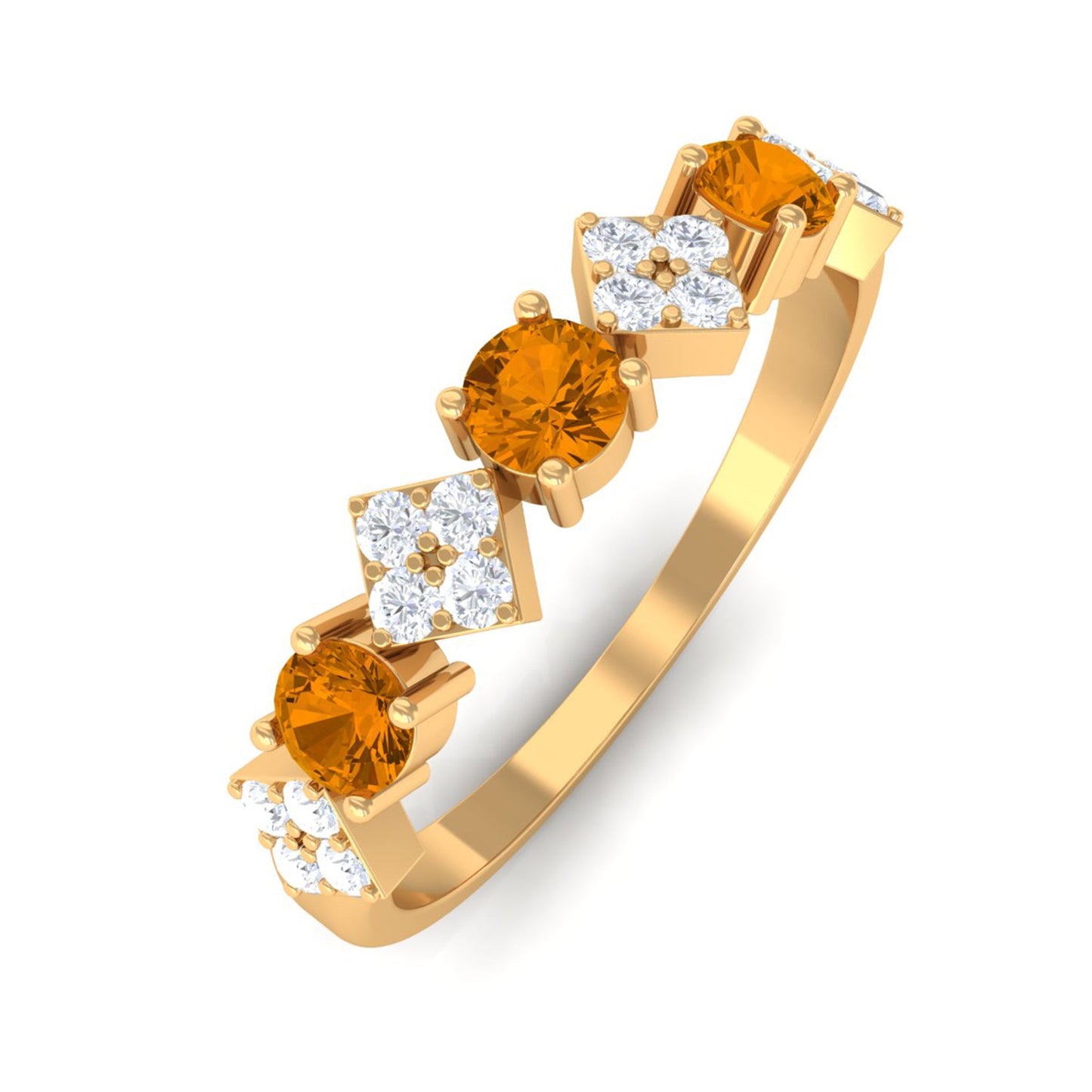 Natural Citrine and Diamond Half Eternity Band Ring