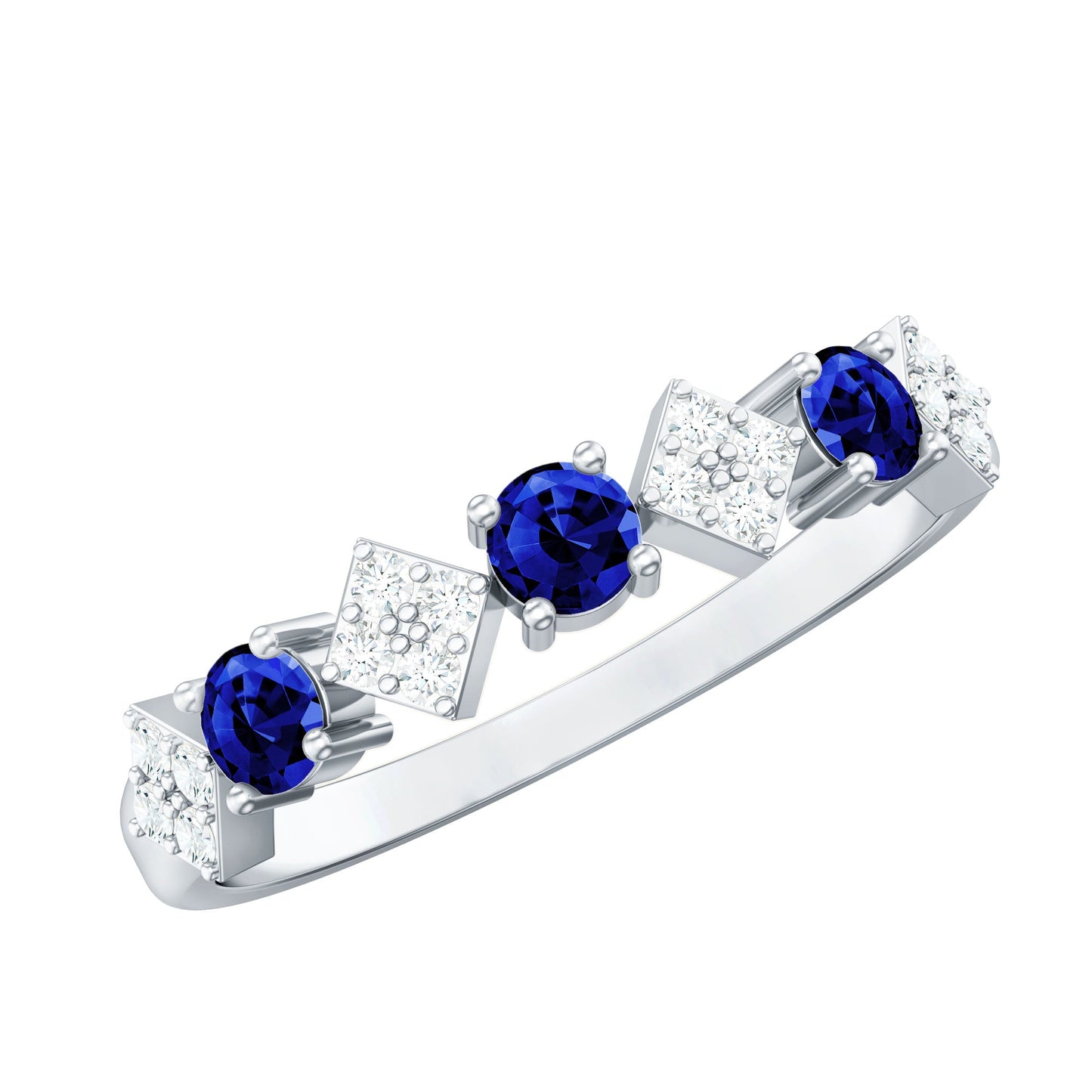 Certified Lab Grown Blue Sapphire Diamond Half Eternity Ring for Women